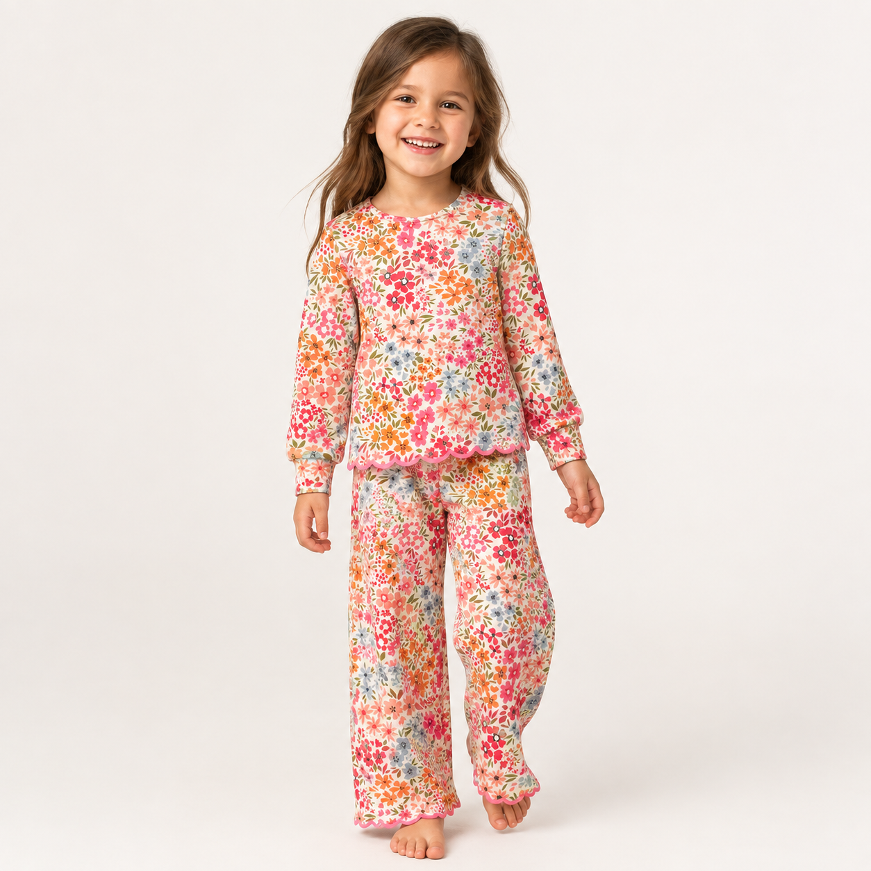 (Weekly Pre-Order)Girls Fall Floral Embroidery Scallop Set(Ends 8.23)