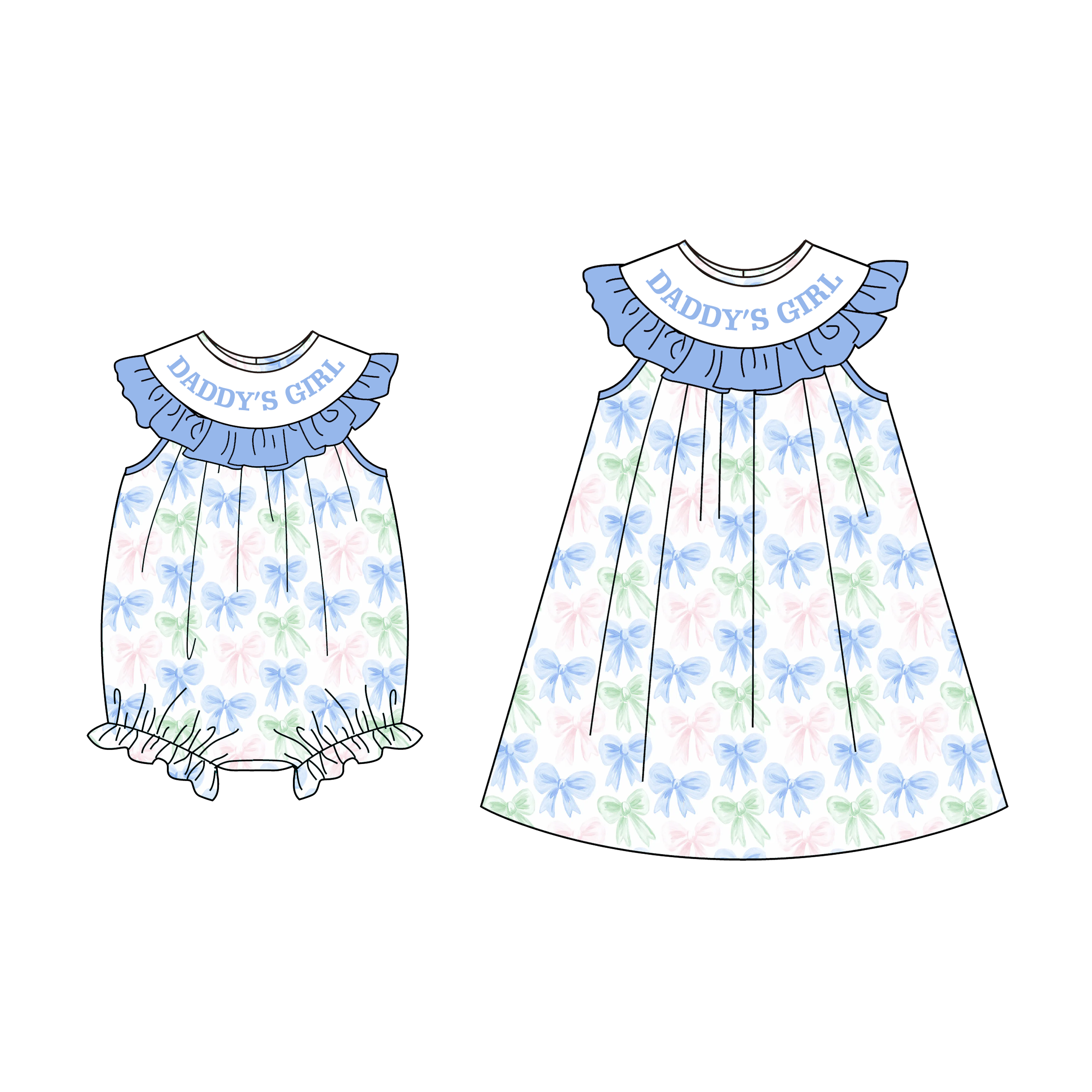 (Pre Order)Sibling Spring&Summer DADDY Embroidery Smocked Dress,Set&Romper
