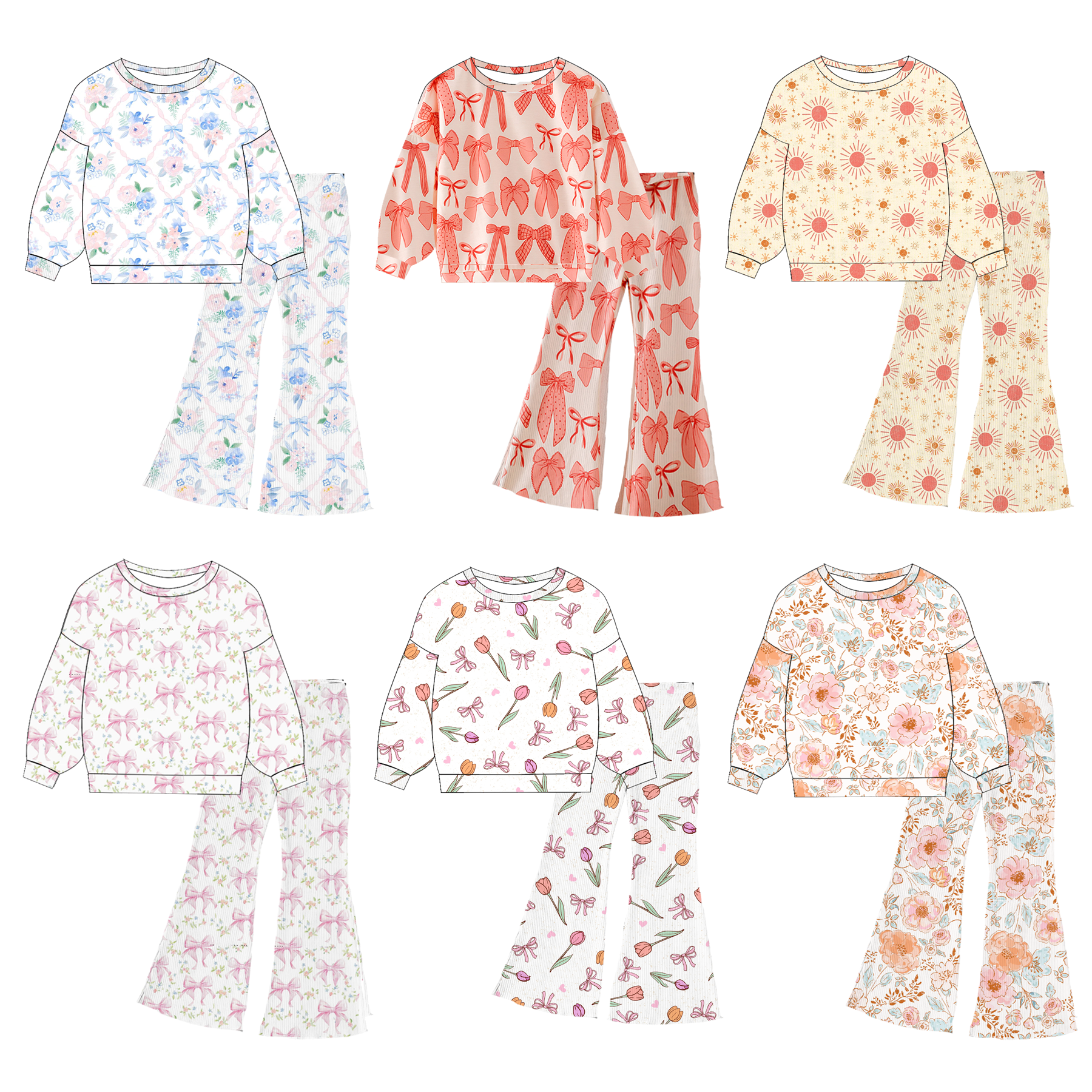 (Pre Order)Girls Print Twill Sweatshirt Suit