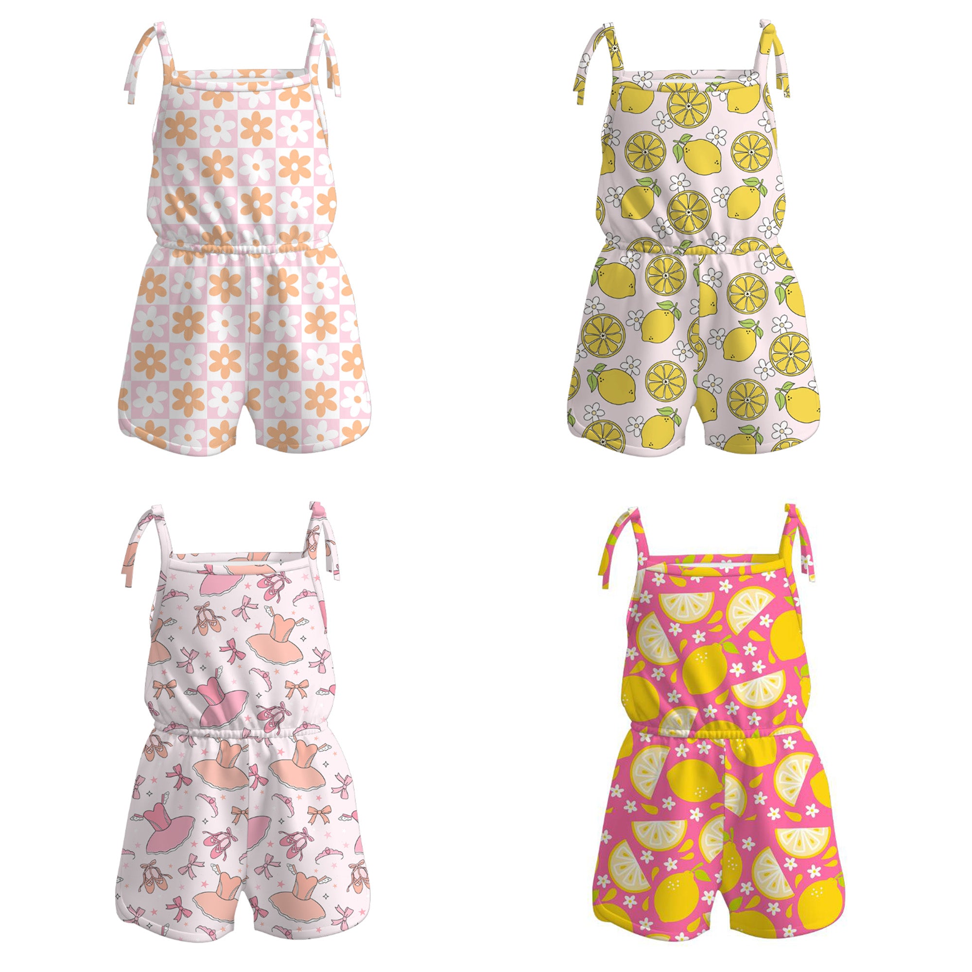 (Pre Order)Girls Lemon Flower Ballet Print Jumpsuit