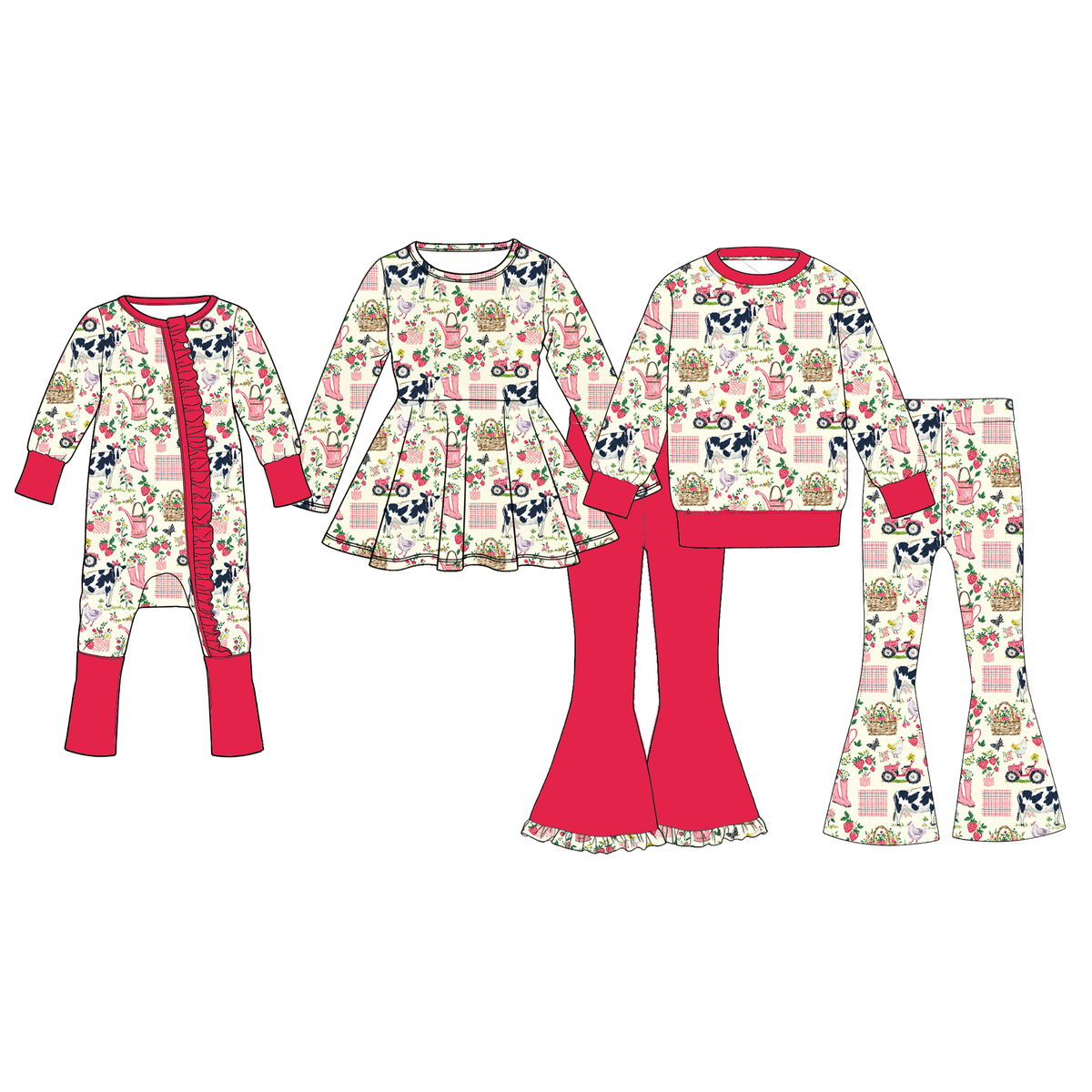 (Pre Order)Sisters Fall Farm Print Outfit Set&Romper