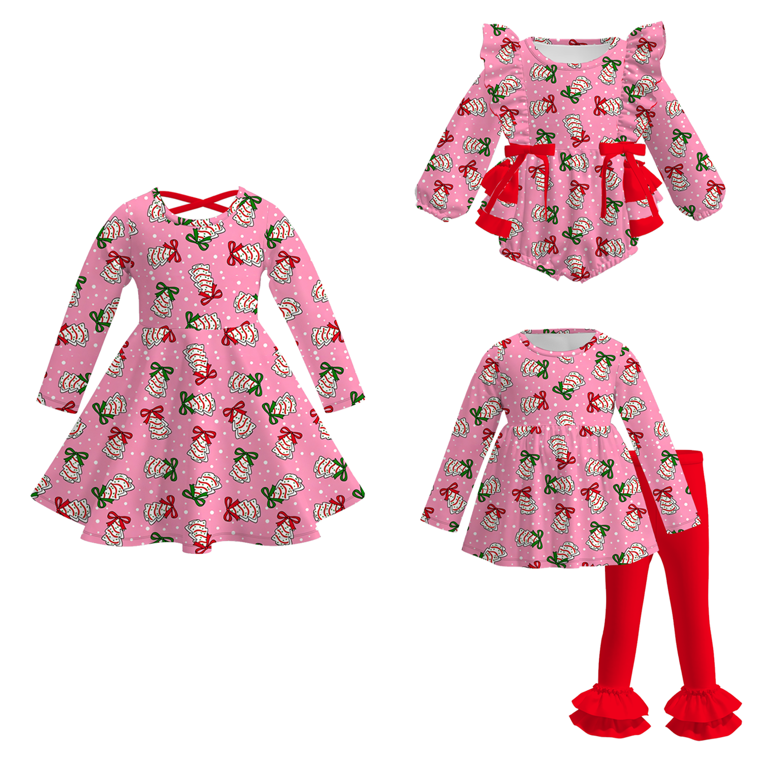 (Pre Order)Sisters Christmas Print Dress,Set&Romper