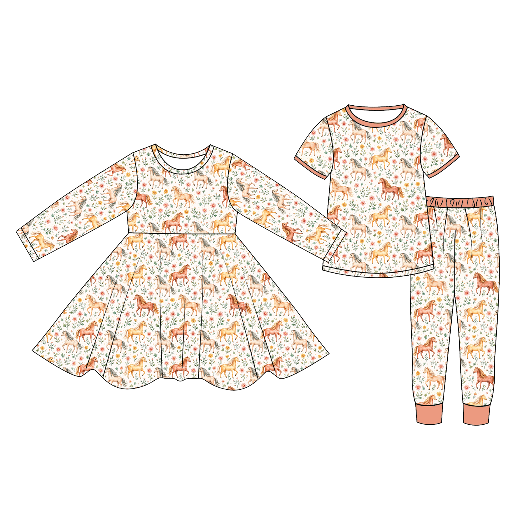 (Pre Order)Girls Fall Farm Print Dress&Pajamas