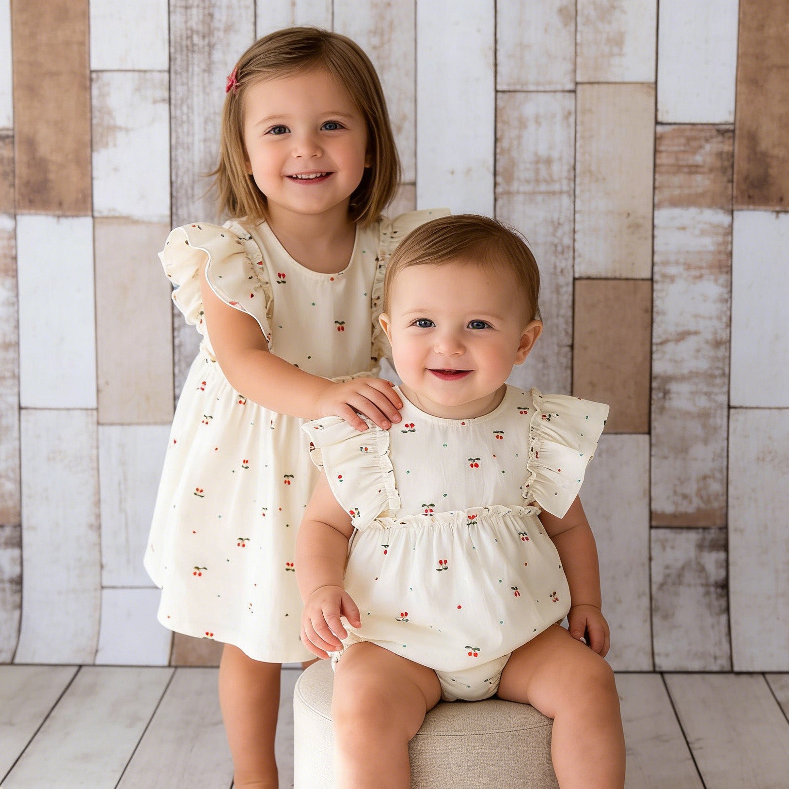 (In Production)Sisters Spring&Summer Cherry Print Dress,Romper