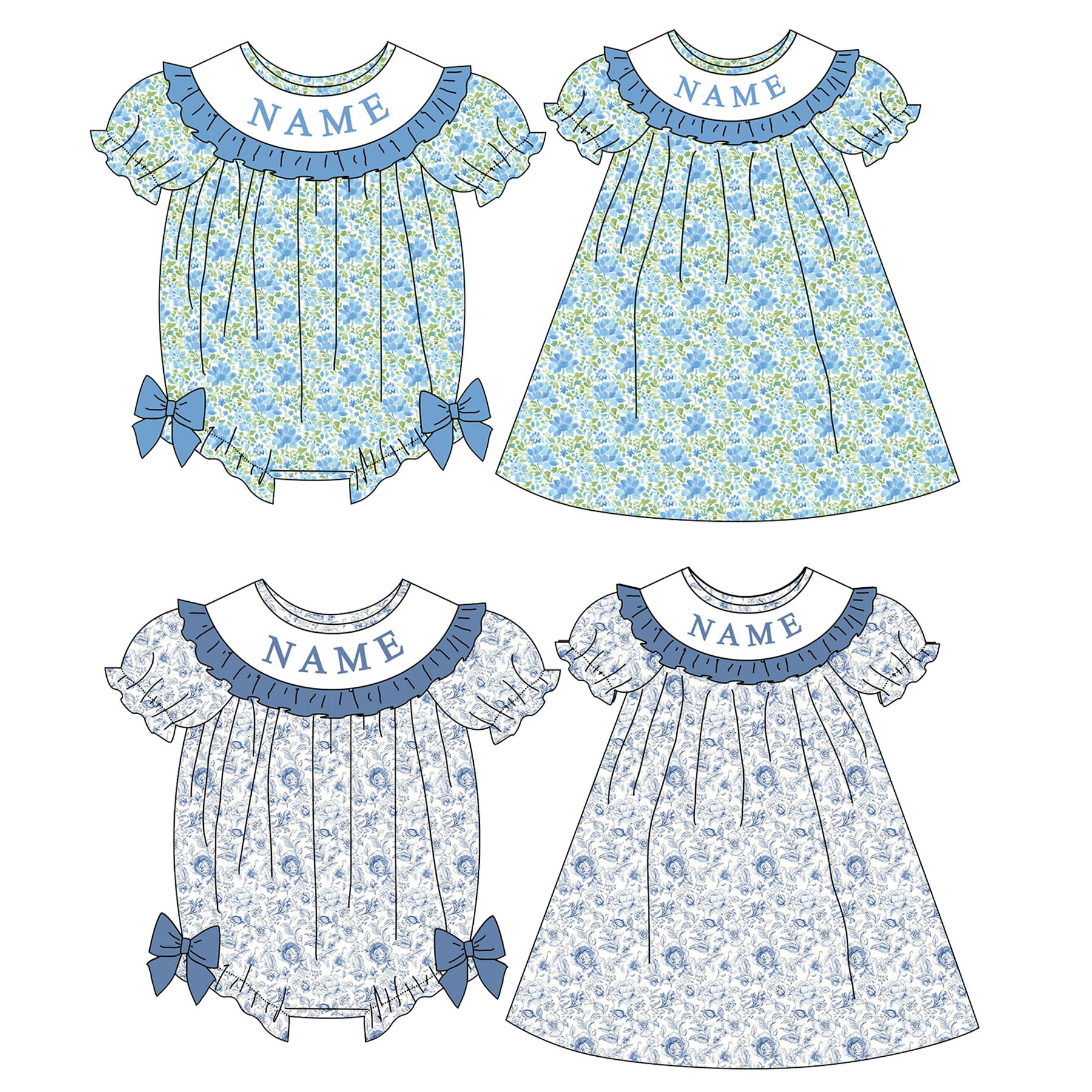 (Pre Order)Sisters Spring Floral Embroidery Smocked Dress&Romper