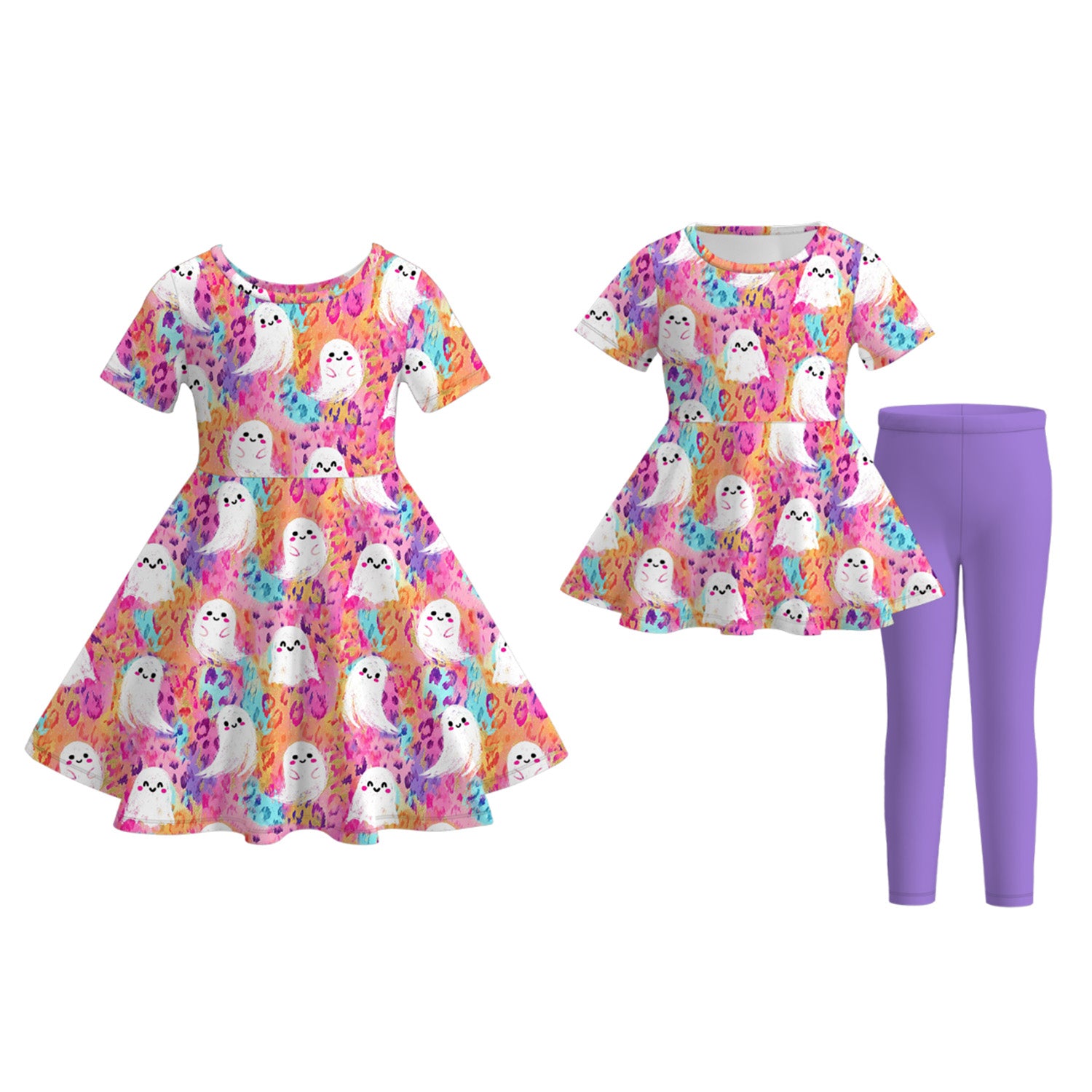 (Pre Order)Girls Halloween Ghost Print Dress&Set