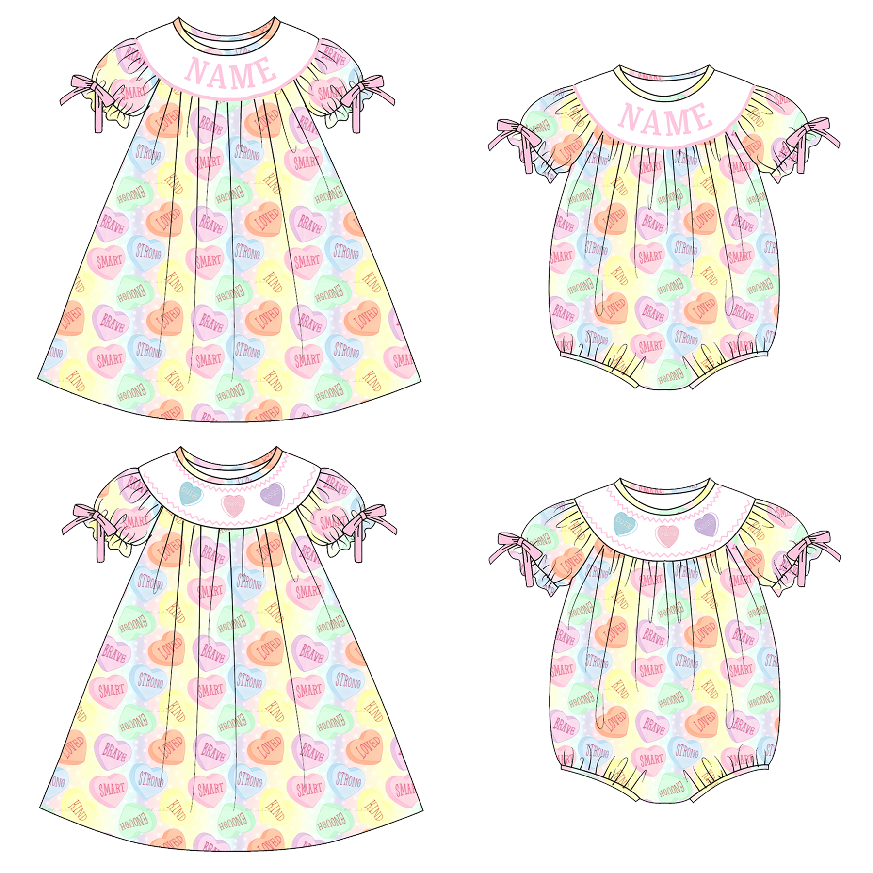 (Pre Order)Sisters Valentine's Day Embroidery Smocked Dress&Romper