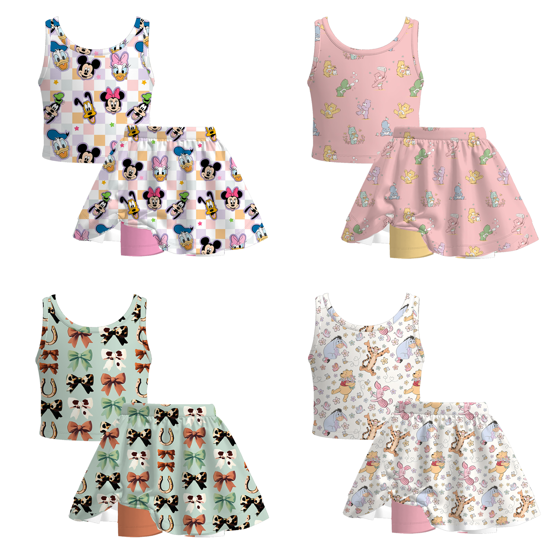 (Pre Order)Girls Summer Cartoon Print Skort Set