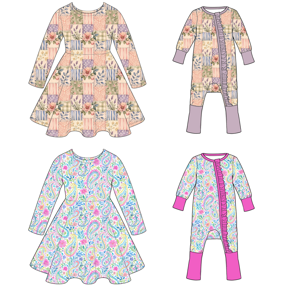 (Pre Order)Sisters Fall Floral Print Dress&Romper