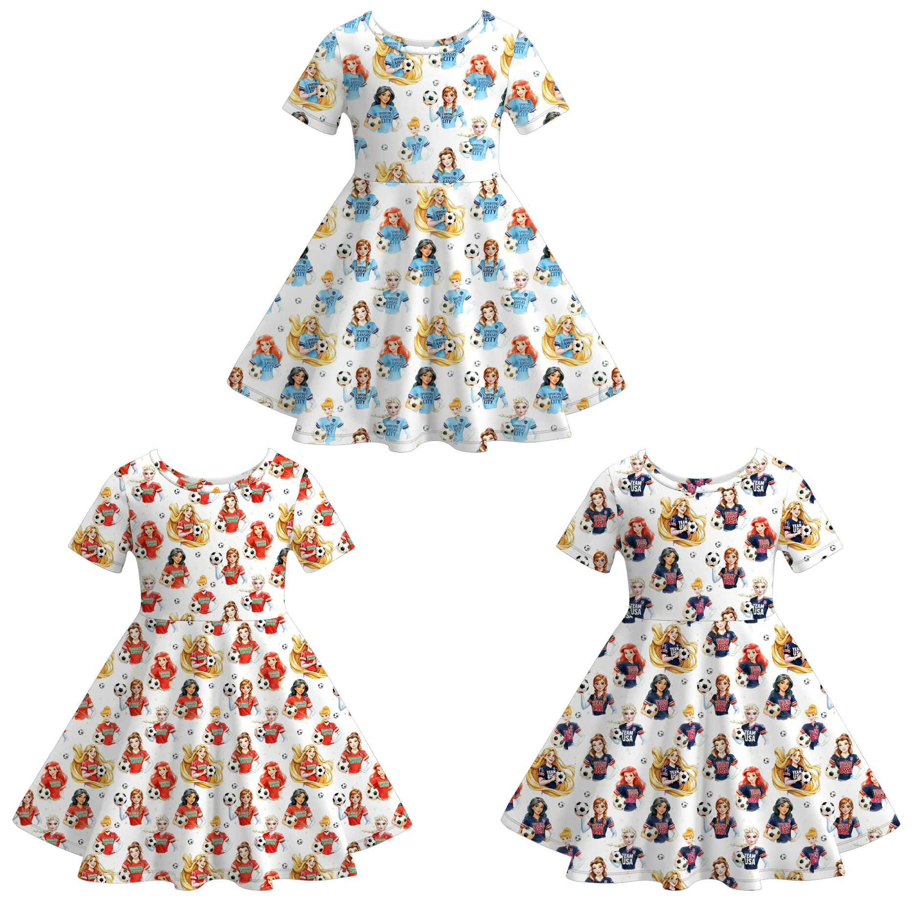 (Pre Order)Girls Spring&Summer Football Princess Print Dress