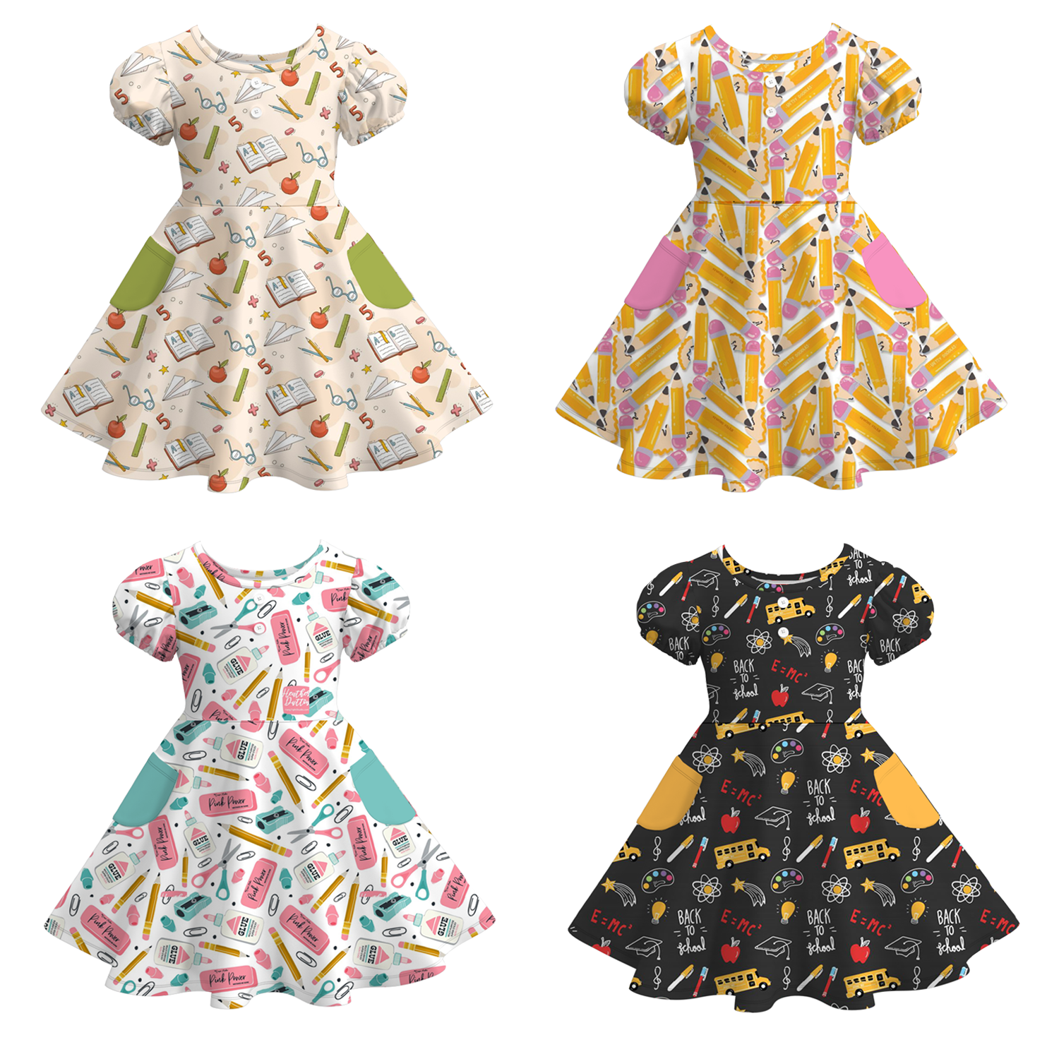 (Pre Order)Girls Back To School Print Milk Silk Dress