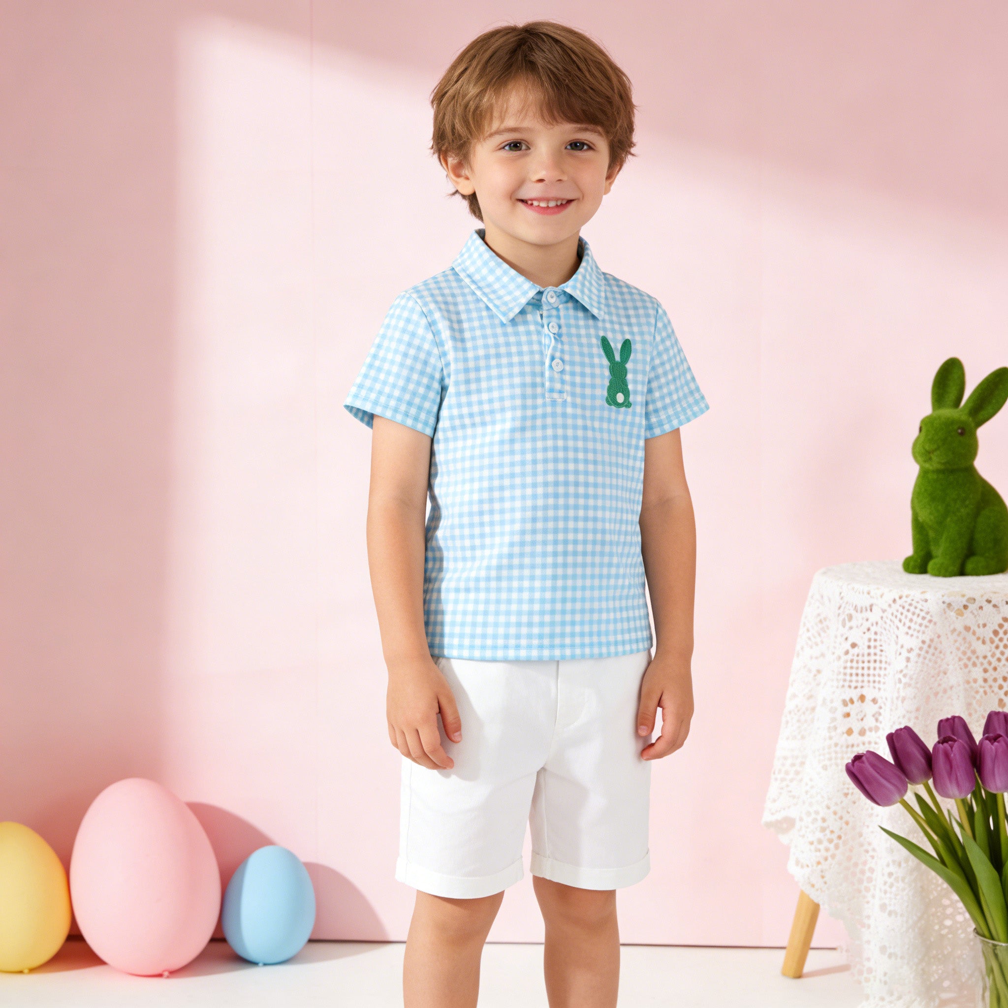 (In Stock)Siblings Easter Bunny Applique Dress,Top&Romper