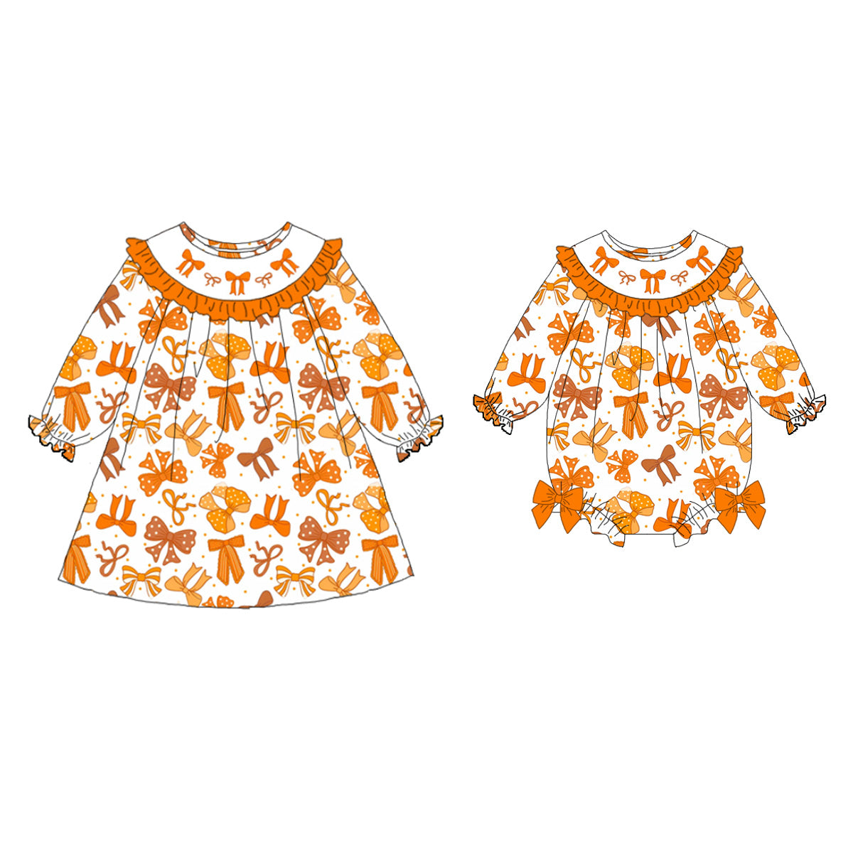 (Pre Order)Sisters Halloween Bow Embroidery Smocked Dress&Romper