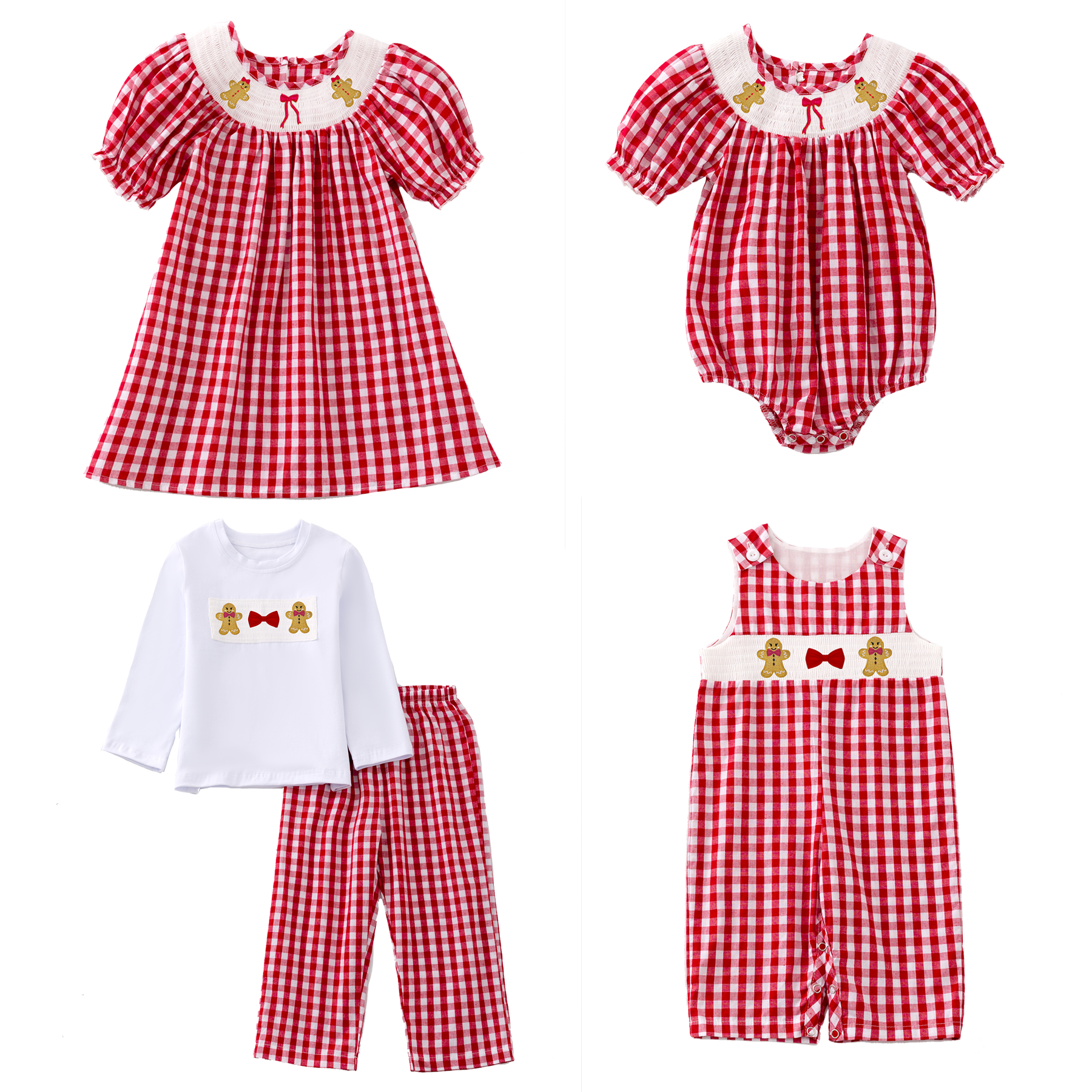 (Pre Order)Girls and Boys Christmas Embroidery Smocked Dress Romper Outfit