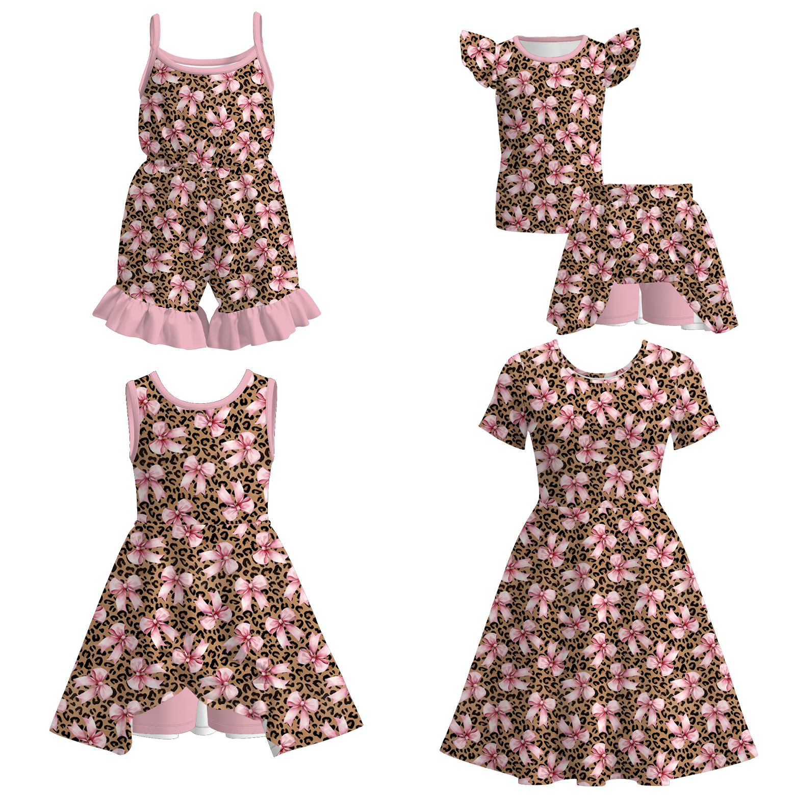 (Pre Order)Family Spring&Summer Bow Print Dress,Set&Jumpsuit