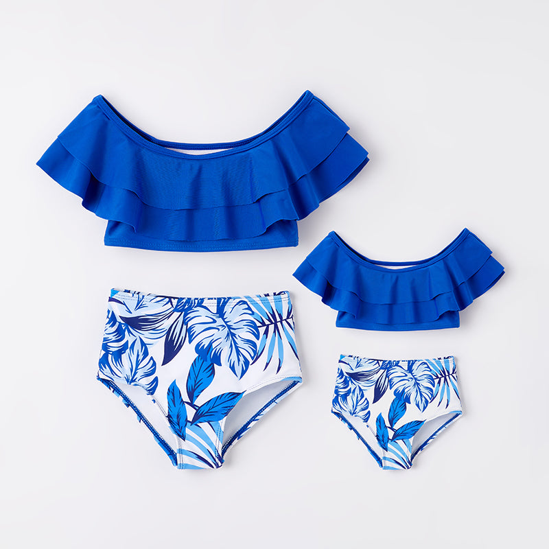 (In Stock)Mommy and Me Summer Floral Print Navy Blue Swimsuit