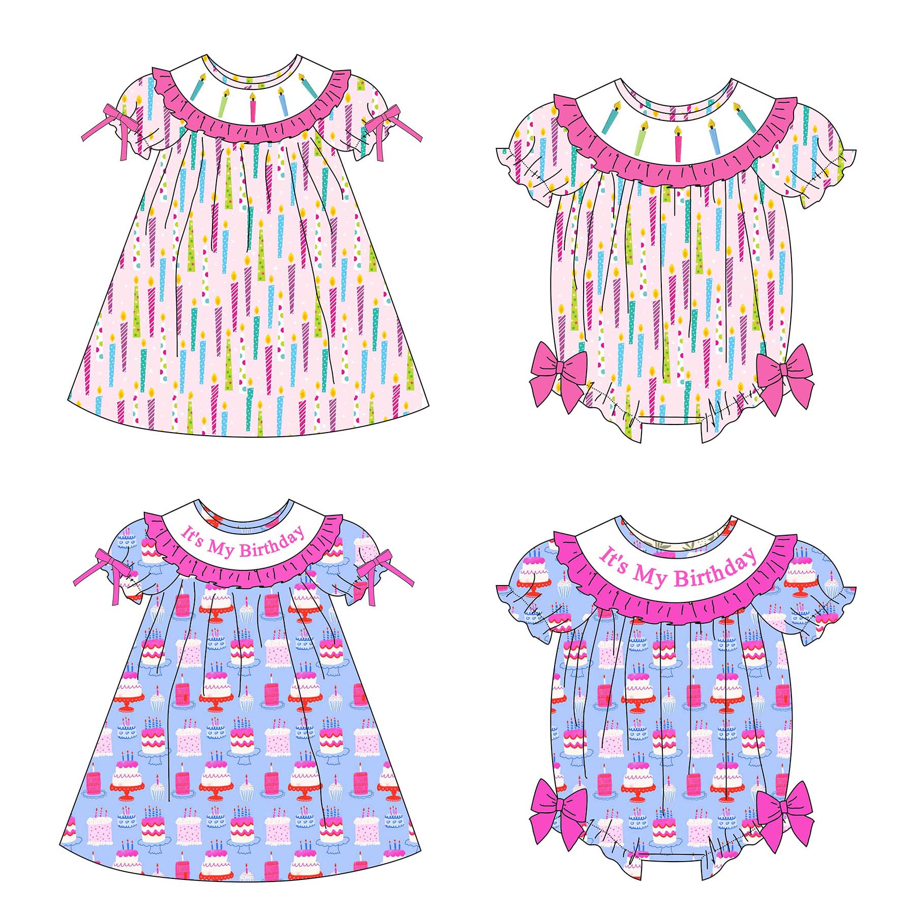 (Pre Order)Sisters Spring&Summer BIRTHDAY GIRL Embroidery Smocked Dress&Romper