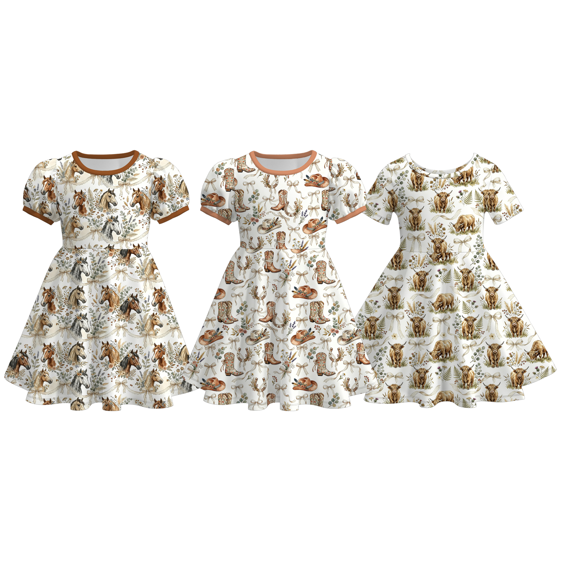 (Pre Order+Prepack Zone)Girls Spring&Summer Western Bowboy Print Dress