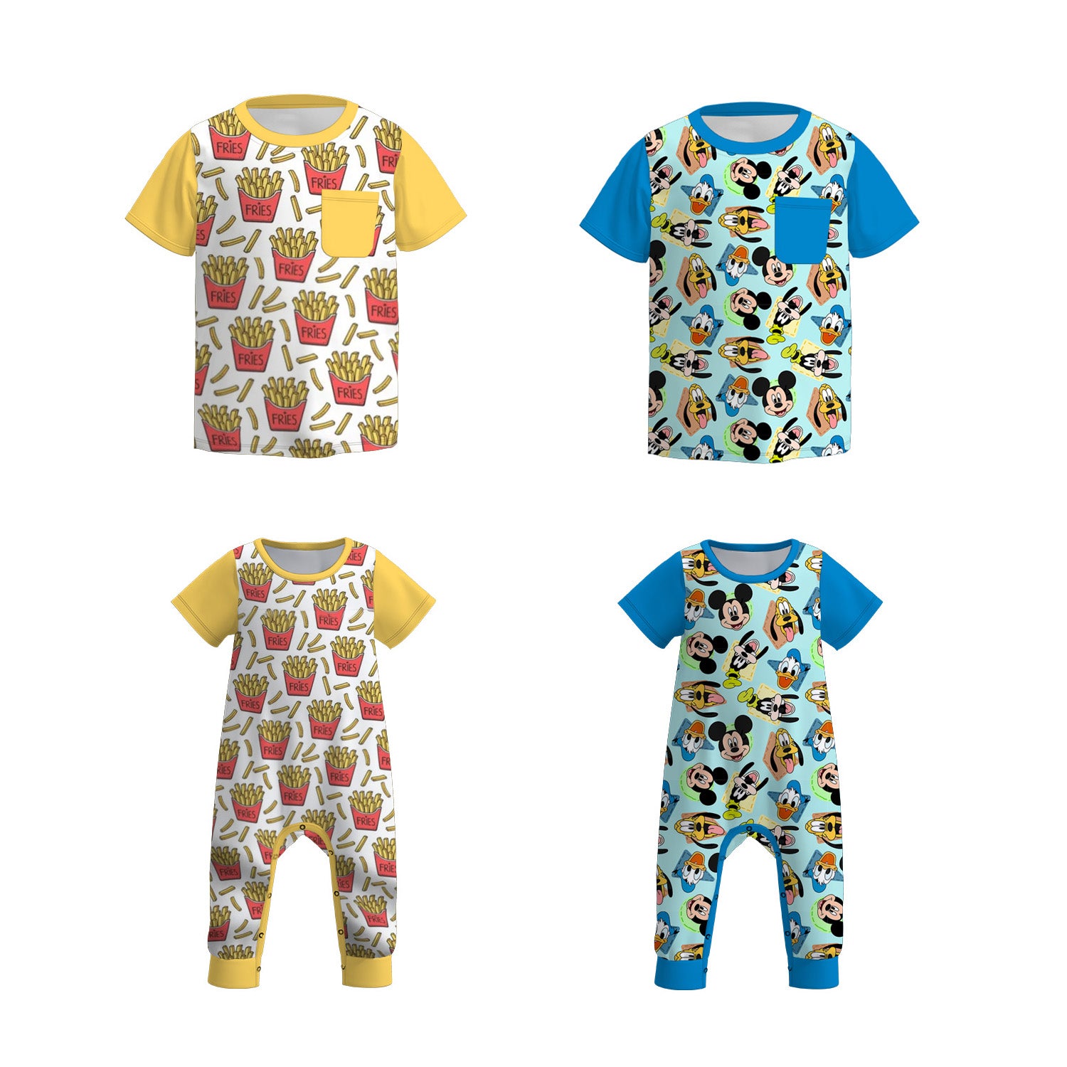 (Pre Order)Brothers Spring and Summer Cartoon Print Top&Romper