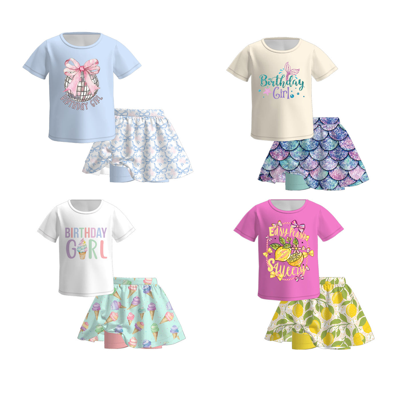 (Pre Order)Girls Spring and Summer Print Skort Set