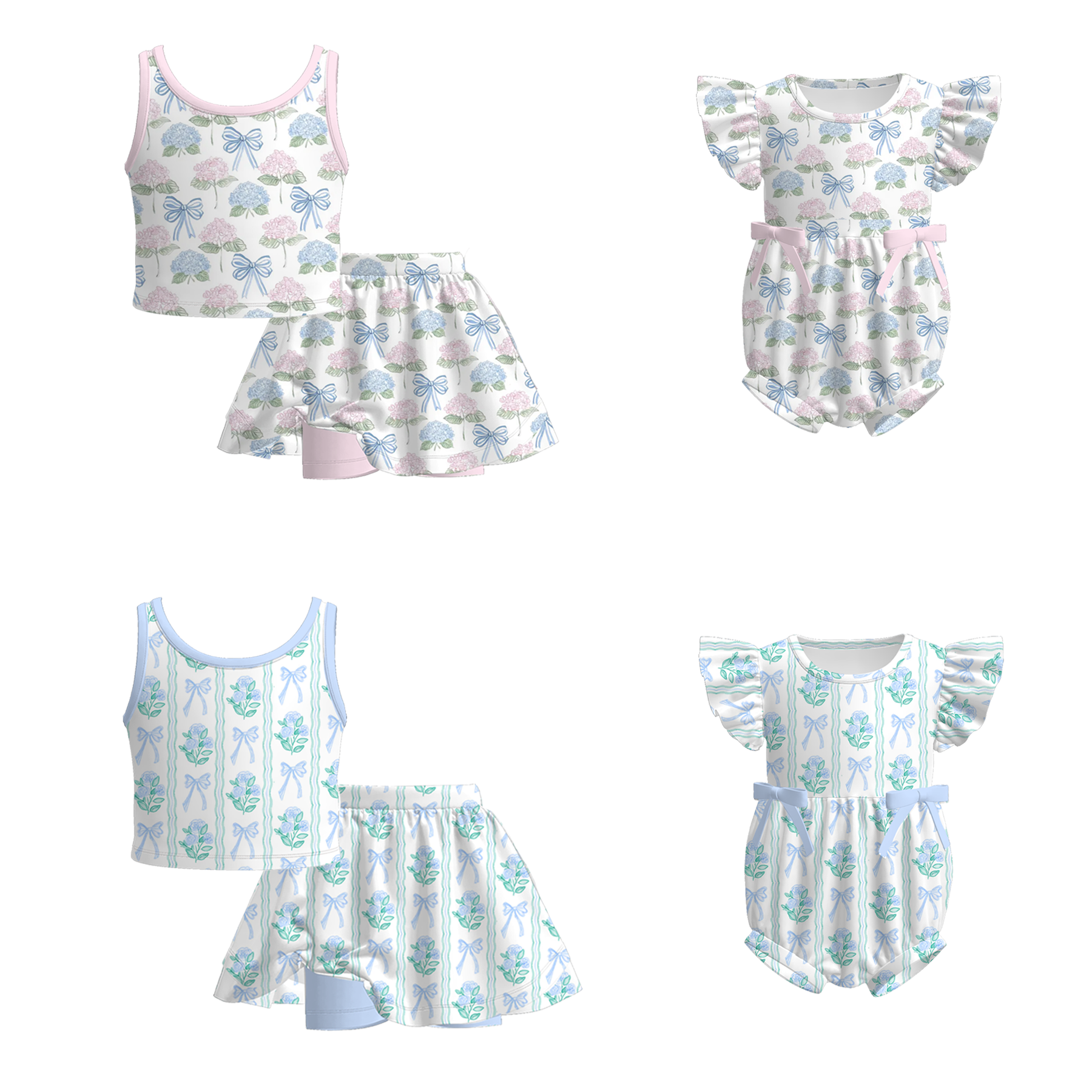 (Pre Order)Sisters Spring and Summer Floral Print Skorts Set&Romper