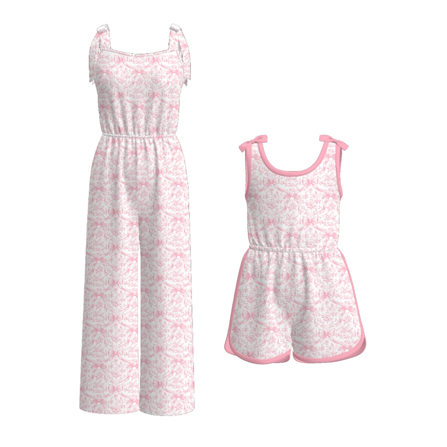 (Pre Order)Mommy&Me Spring and Summer Bow Print Jumpsuit