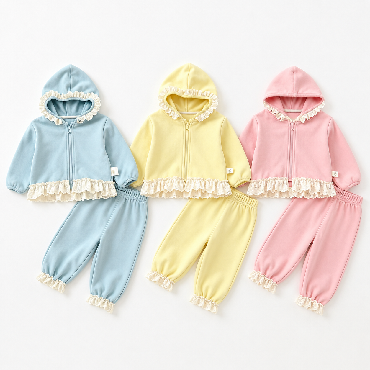 (Pre Order 2 Weeks)Girls Fall Solid Color Ruffle Sweatshirt Set