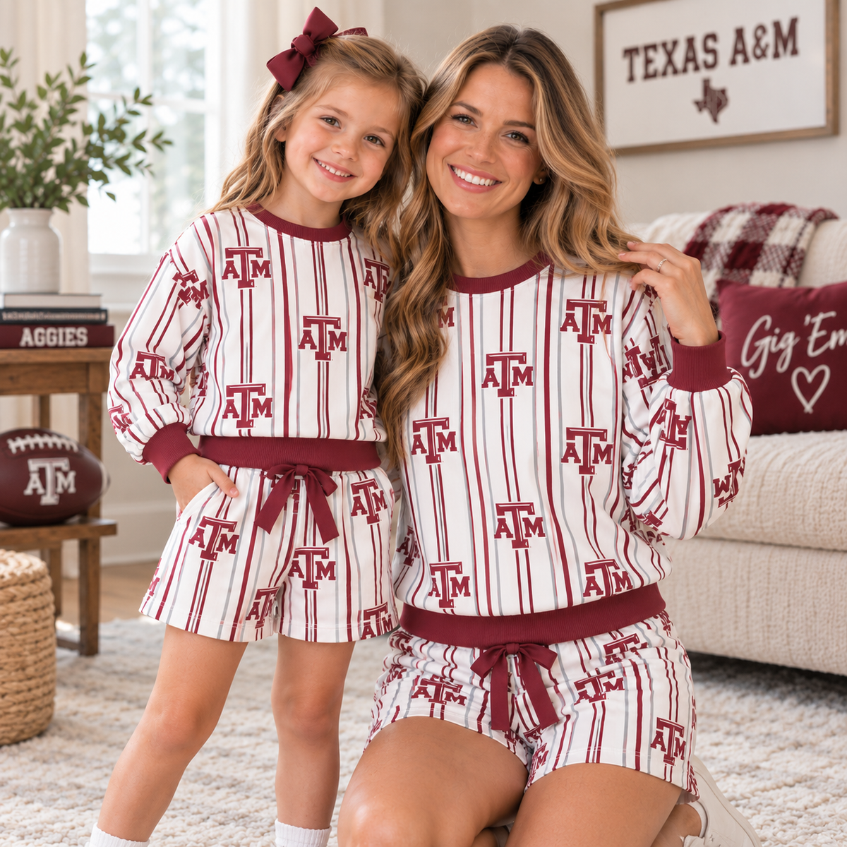 (Weekly Pre-Order)Mommy&Me Football Print Shorts Set(Ends 9.20)