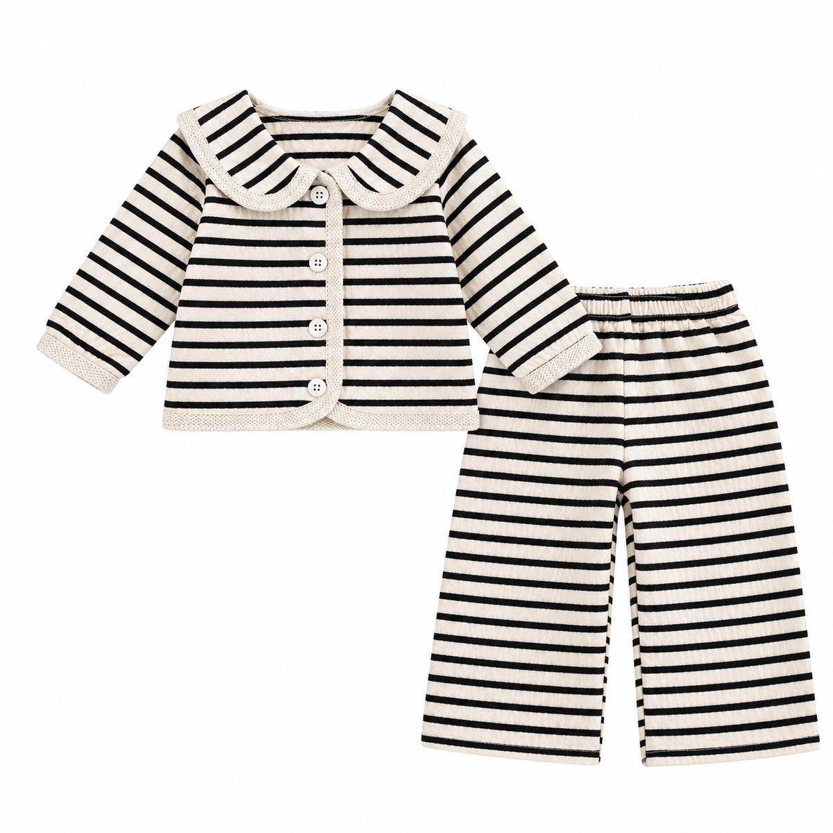 (Pre Order 2 Weeks)Girls Fall Baby Collar Stripe Outfit Set