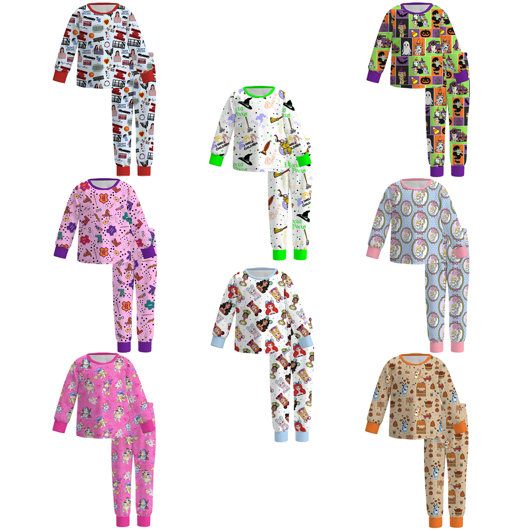 (Pre Order)Girls Halloween Cartoon Print Pajamas