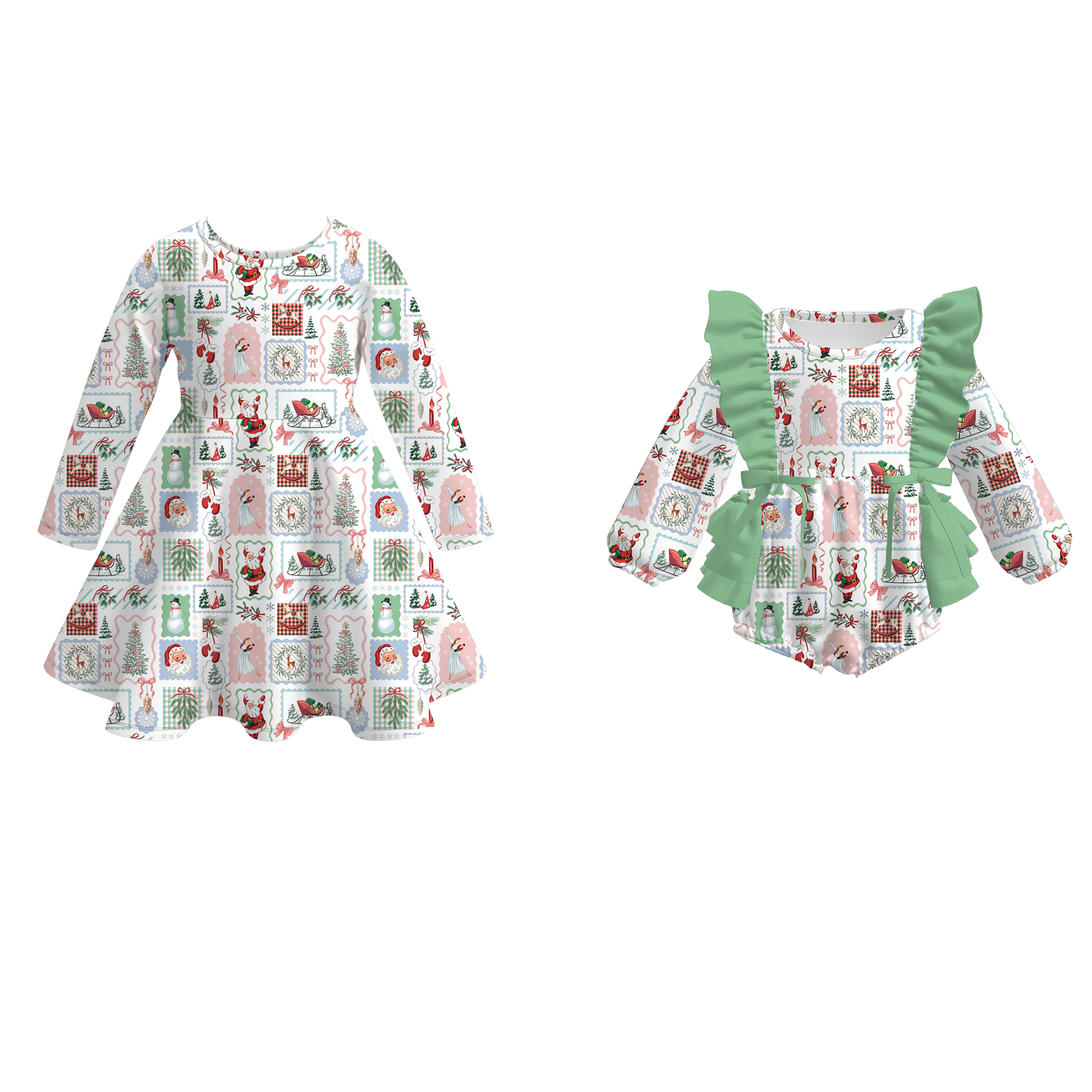 (Pre Order)Sisters Christmas Print Dress&Romper