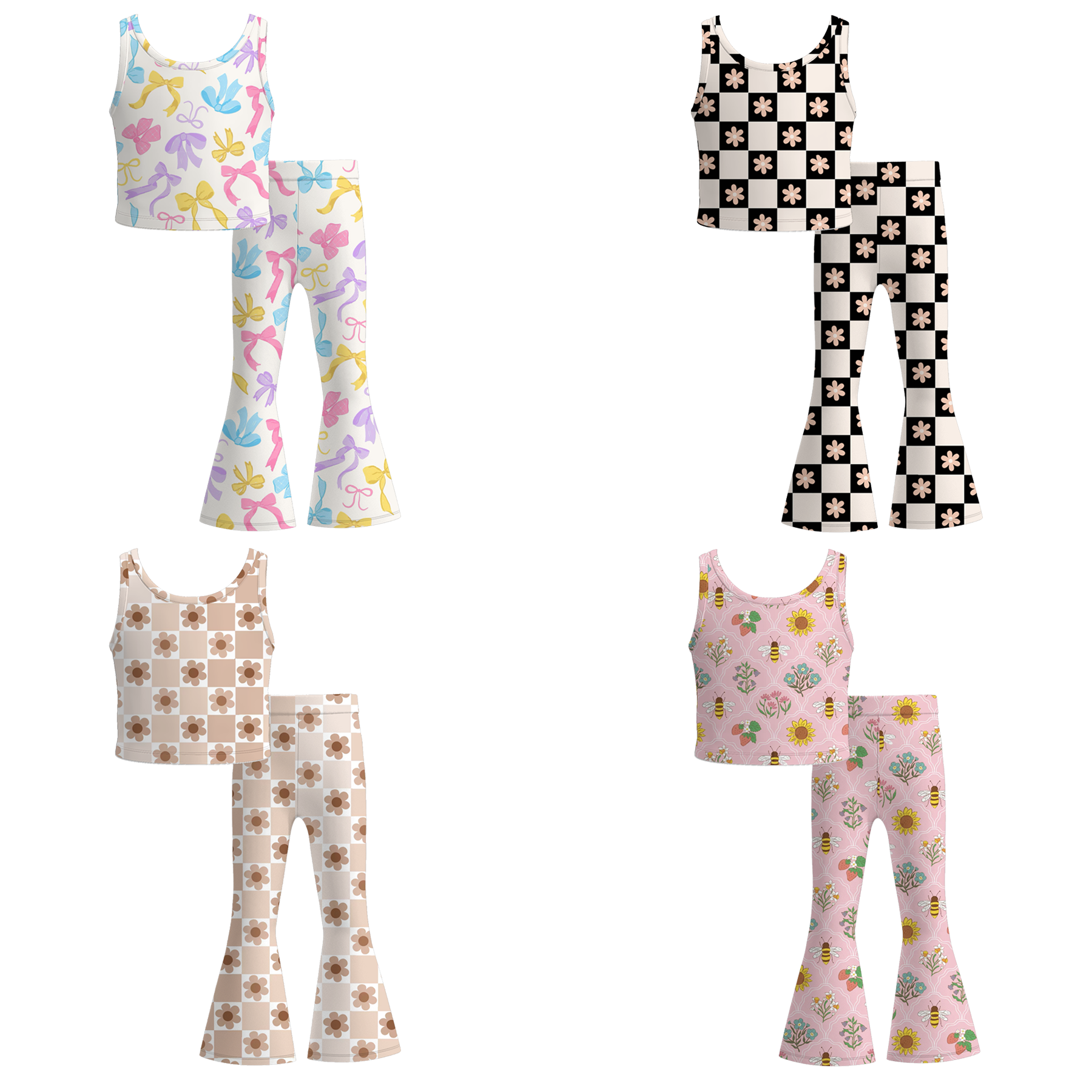 (Pre Order)Girls Summer Floral&Bow Print Outfit Set