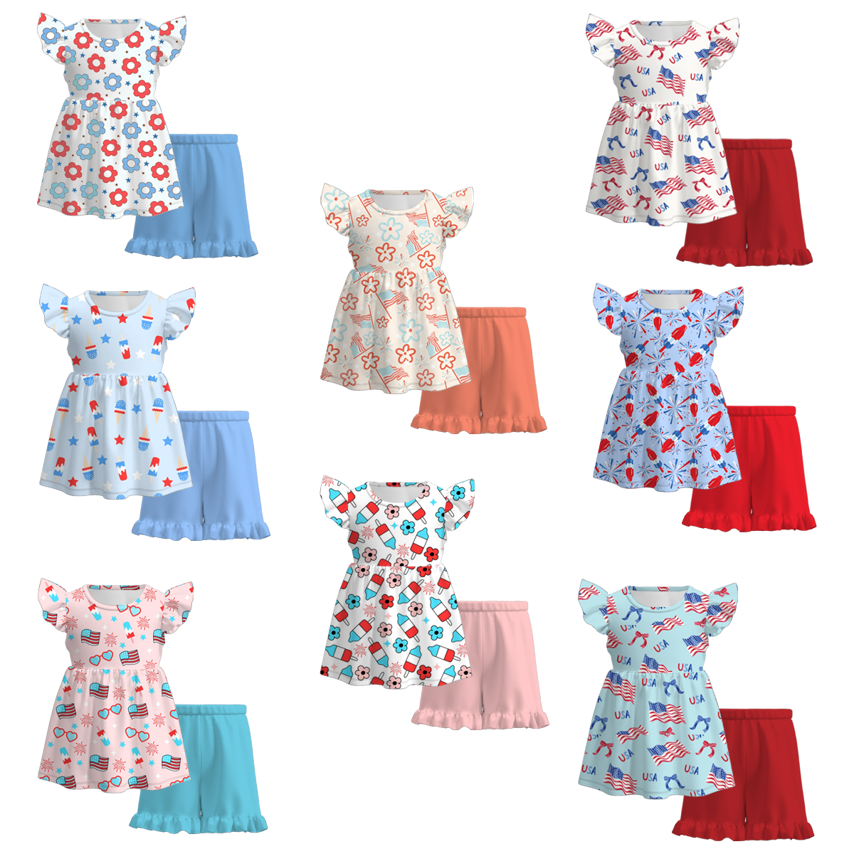 (Pre Order)4th Of July Grils Short Set