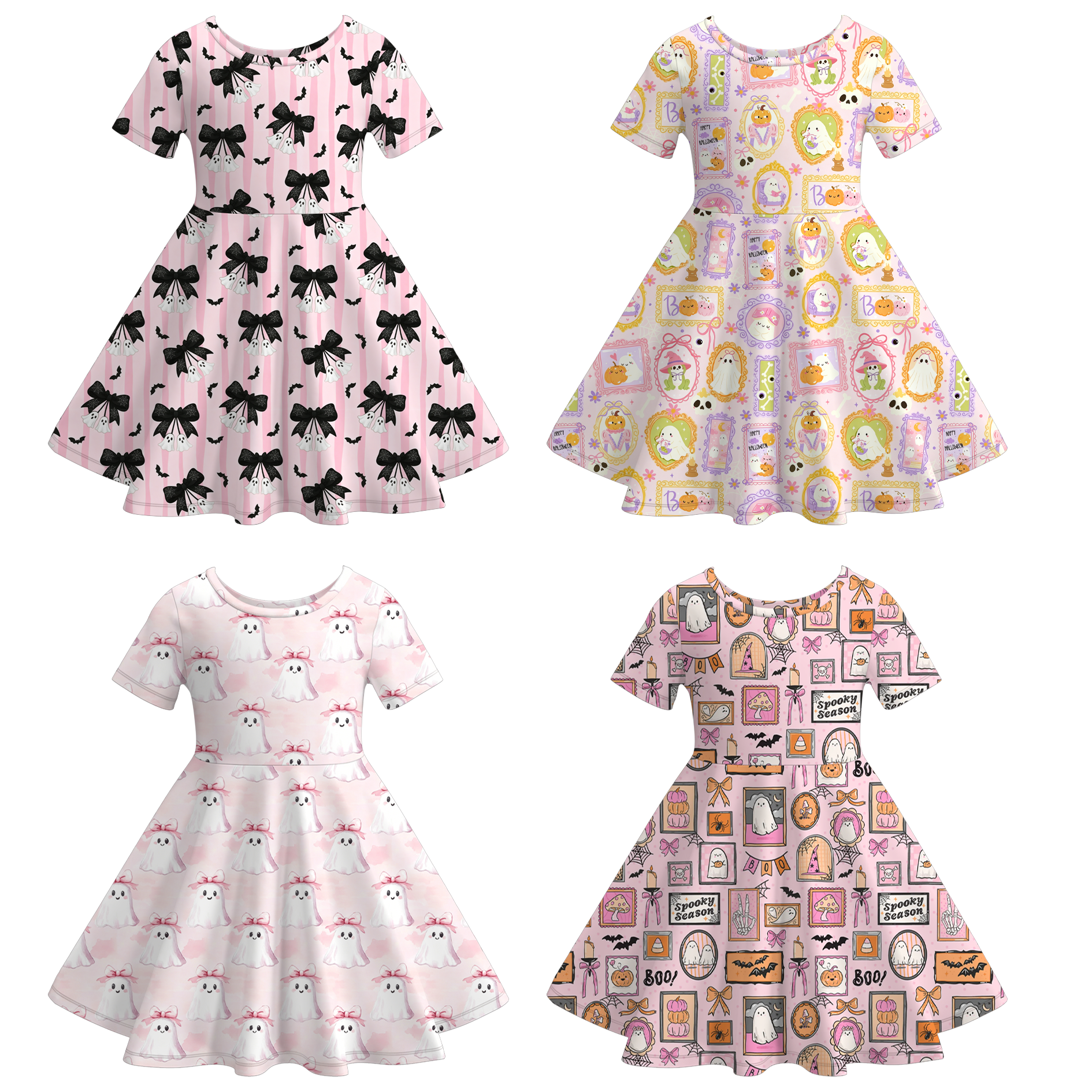 (Pre Order+Prepack Zone)Girls Halloween Ghost Print Dress(Mix Size)