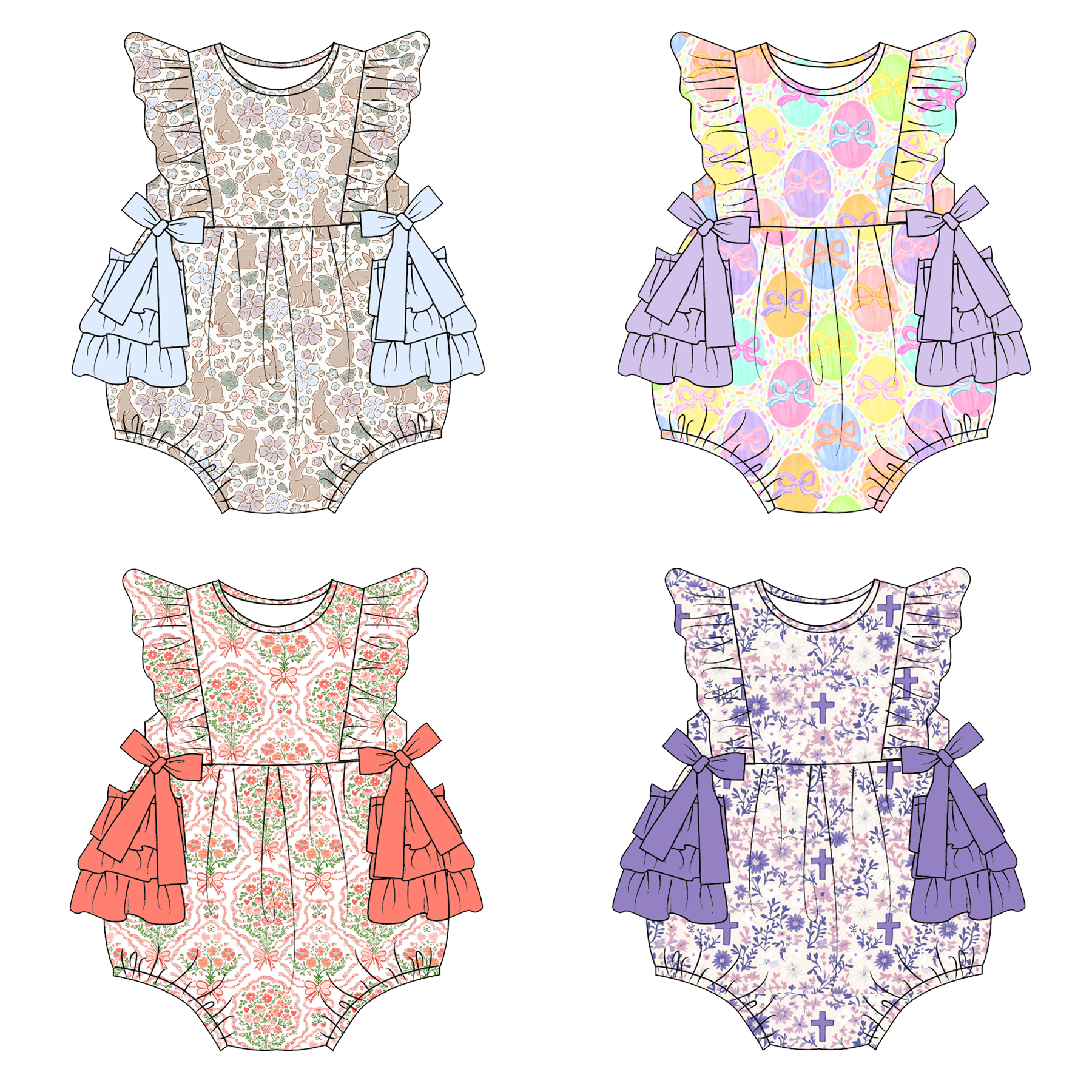(Pre Order)Toddler Girls Easter Bunny Print Romper