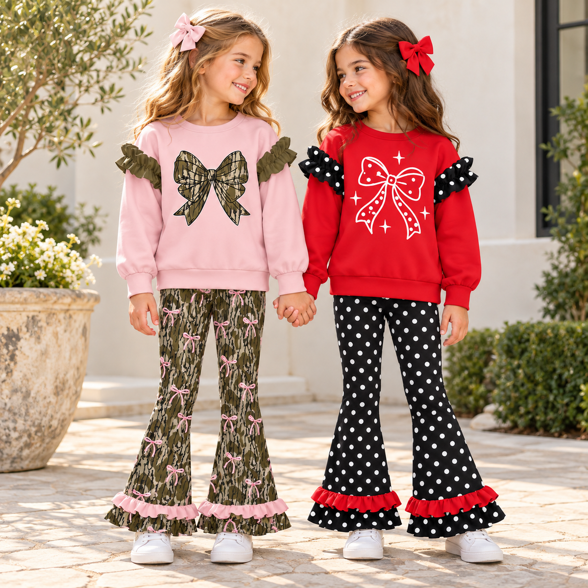 (Weekly Pre-Order)Girls Spring&Summer Bow Print Outfit Set(Ends 10.28)