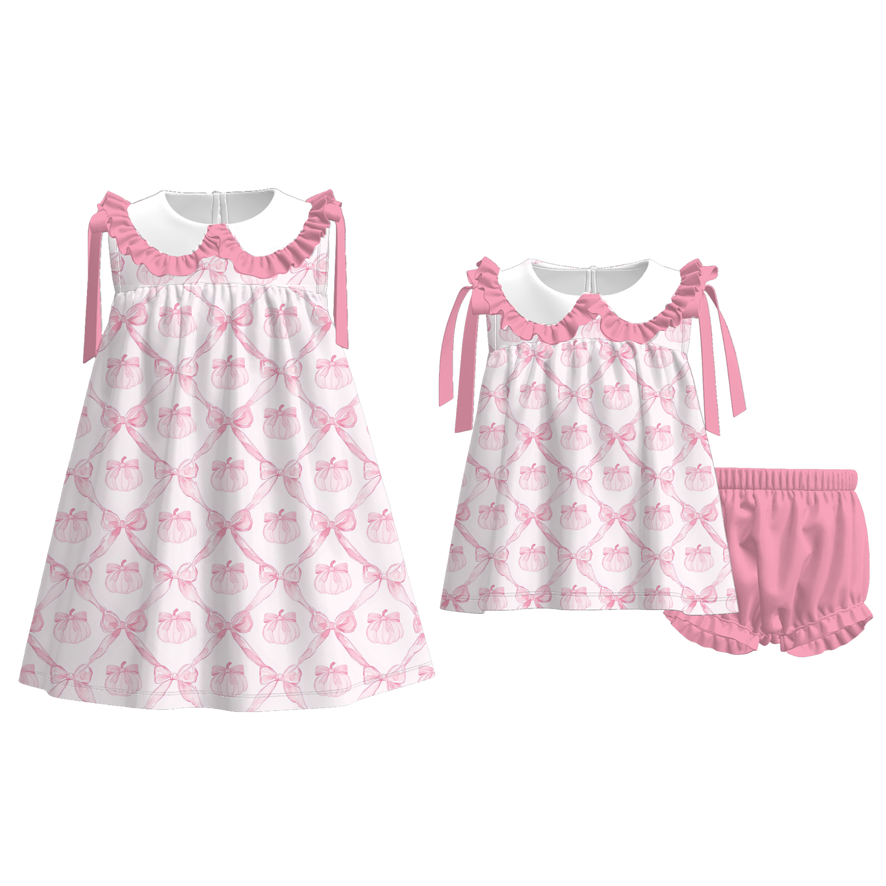 (Pre Order)Sisters Fall Pumpkin Print Dress&Romper