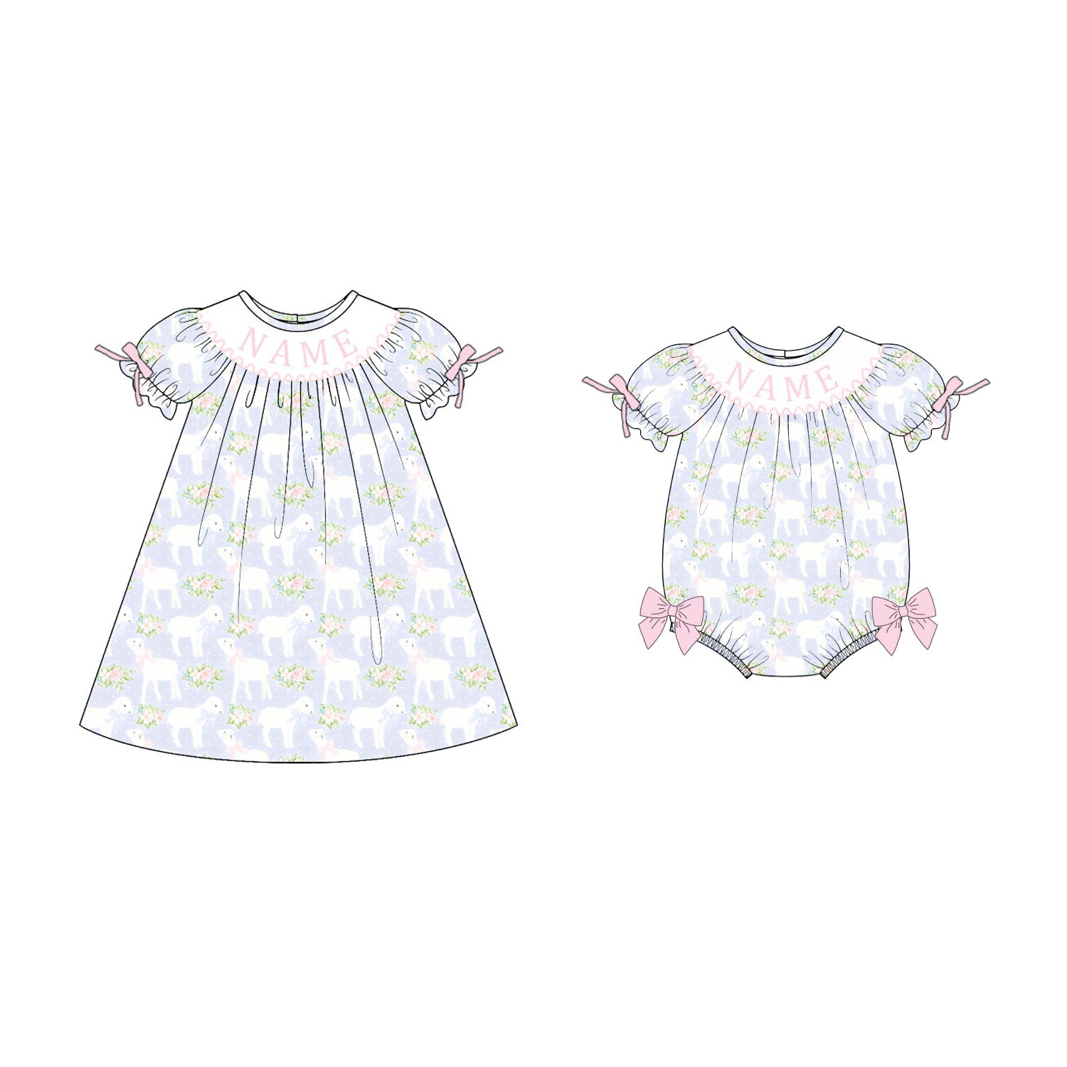 (Pre Order)Sisters Easter Floral Embroidery Smocked Dress&Romper