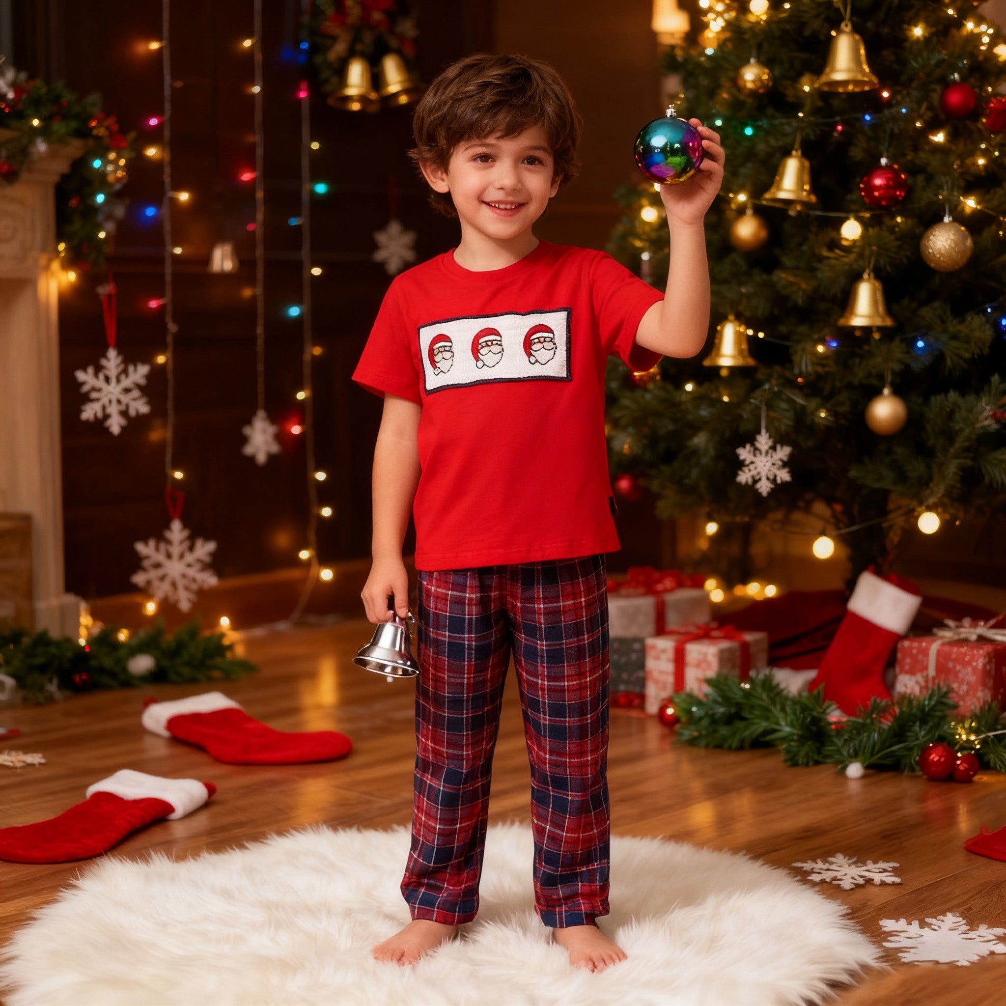 (In Stock)Boys Christmas Santa Claus Embroidery Smocked Outfit Set