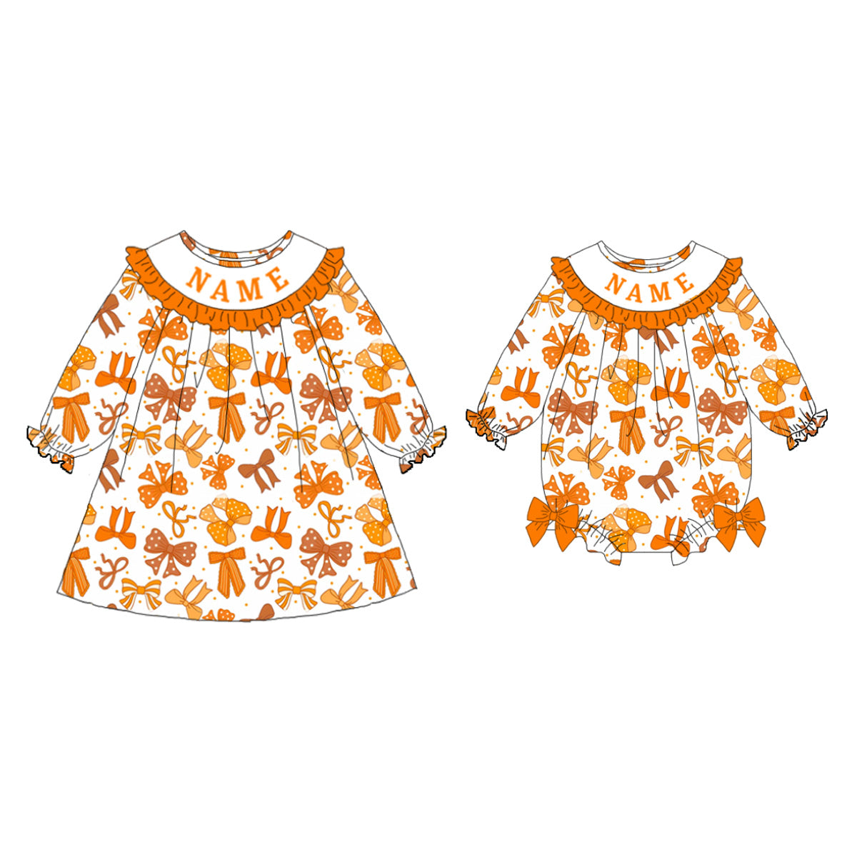 (Pre Order)Sisters Halloween Bow Embroidery Smocked Dress&Romper