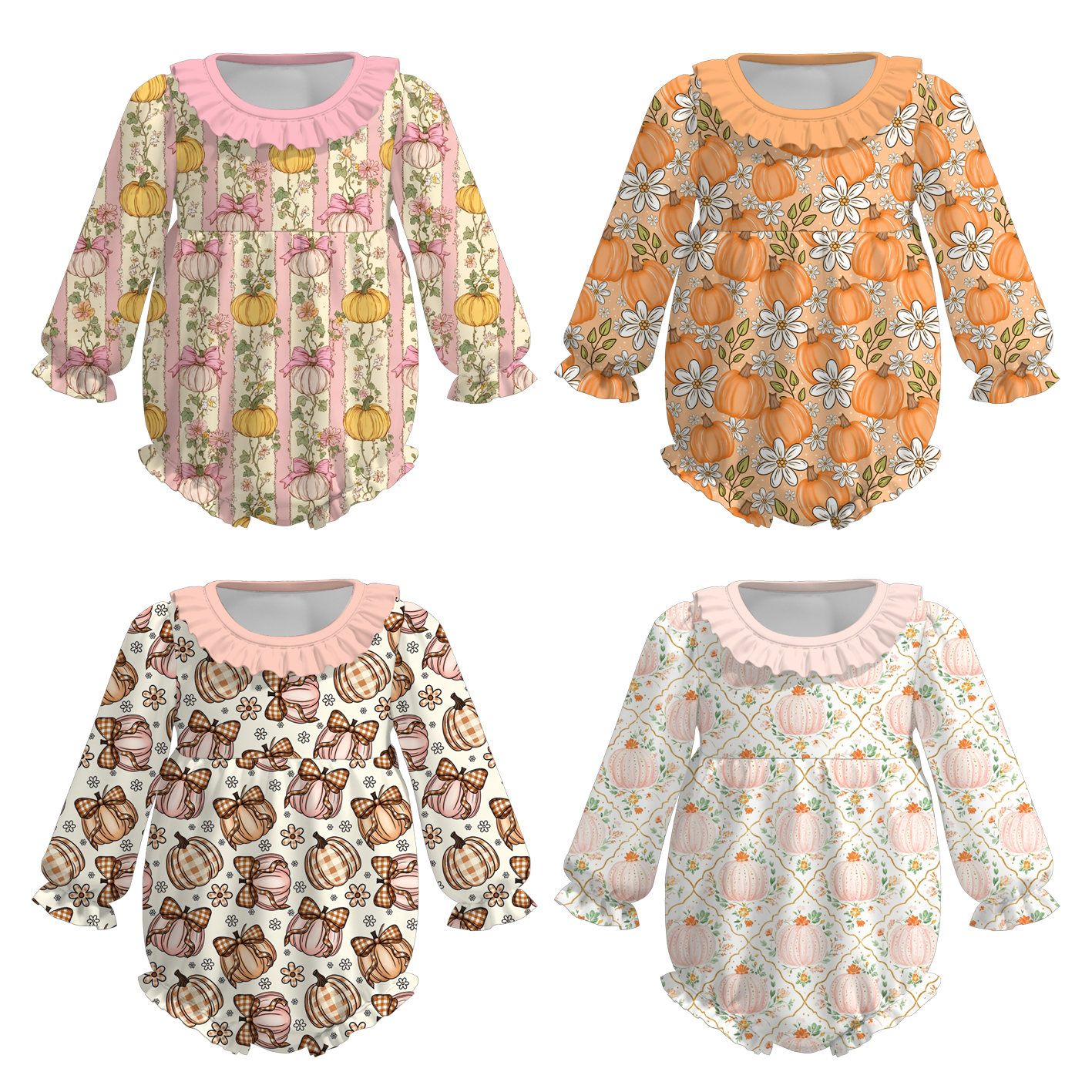 (Pre Order+Prepack Zone)Toddler Girls Fall Pumpkin Print Romper