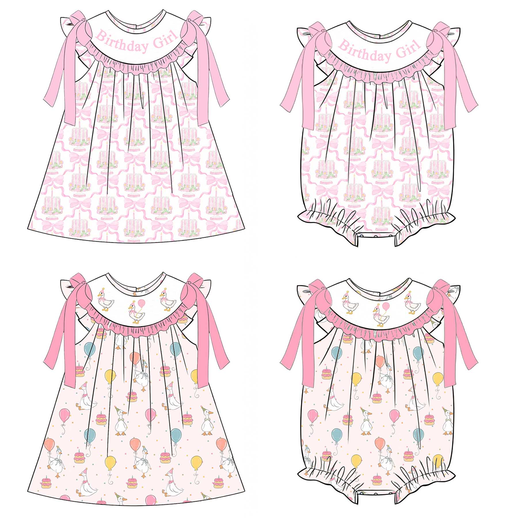 (Pre Order)Sisters Spring&Summer BIRTHDAY GIRL Embroidery Smocked Dress&Romper