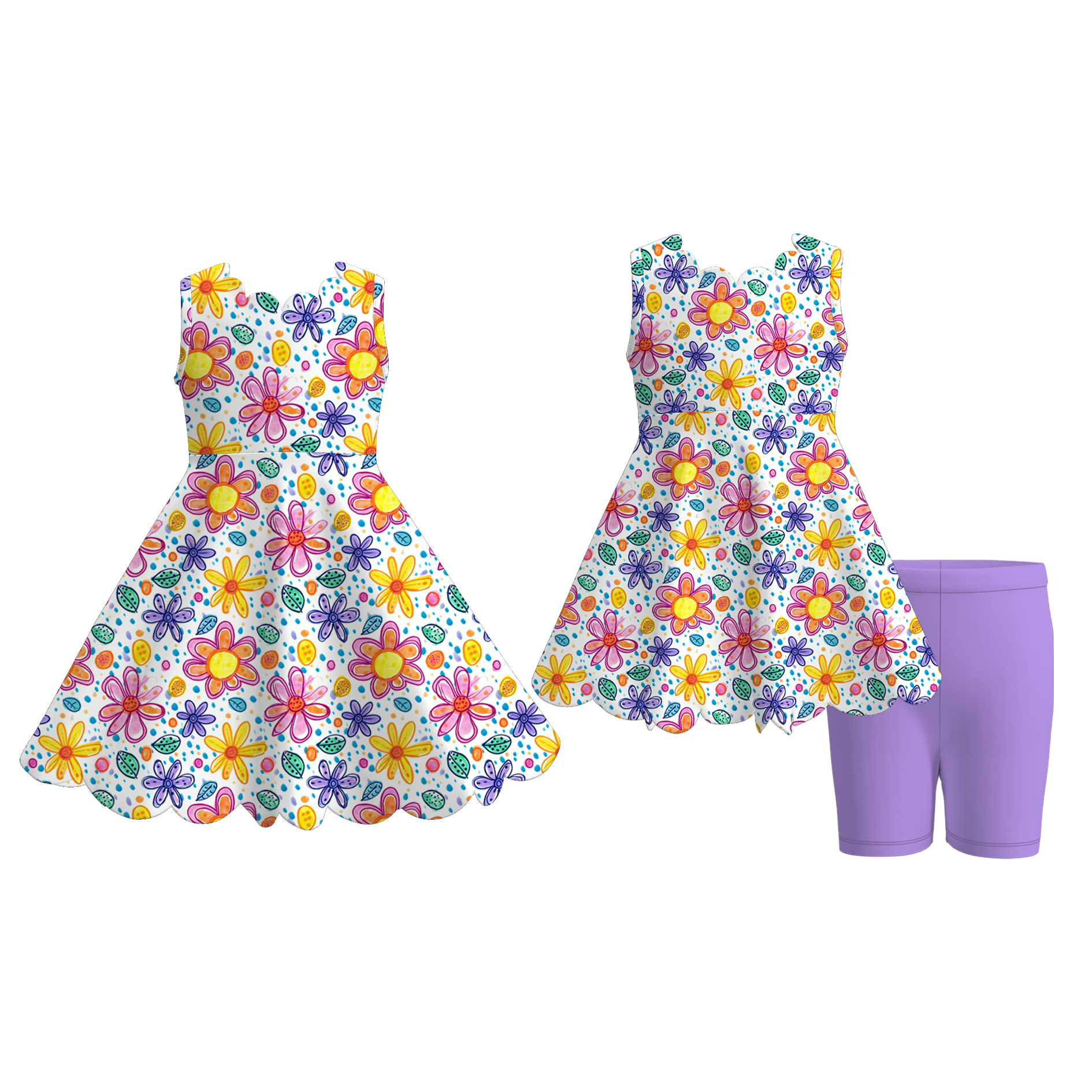 (Pre Order+Prepack Zone)Girls Spring&Summer Floral Print Scallop Dress&Set