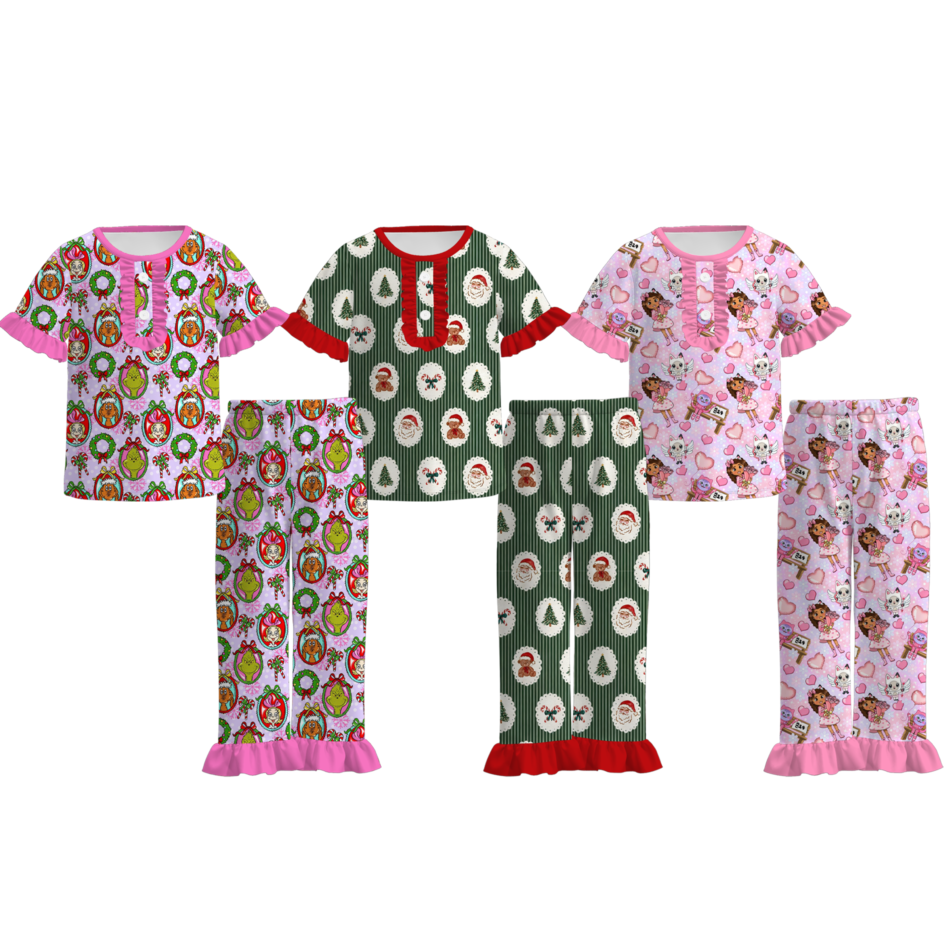 (Weekly Pre-Order)Girls Christmas Ruffle Pajamas(Ends 9.13)