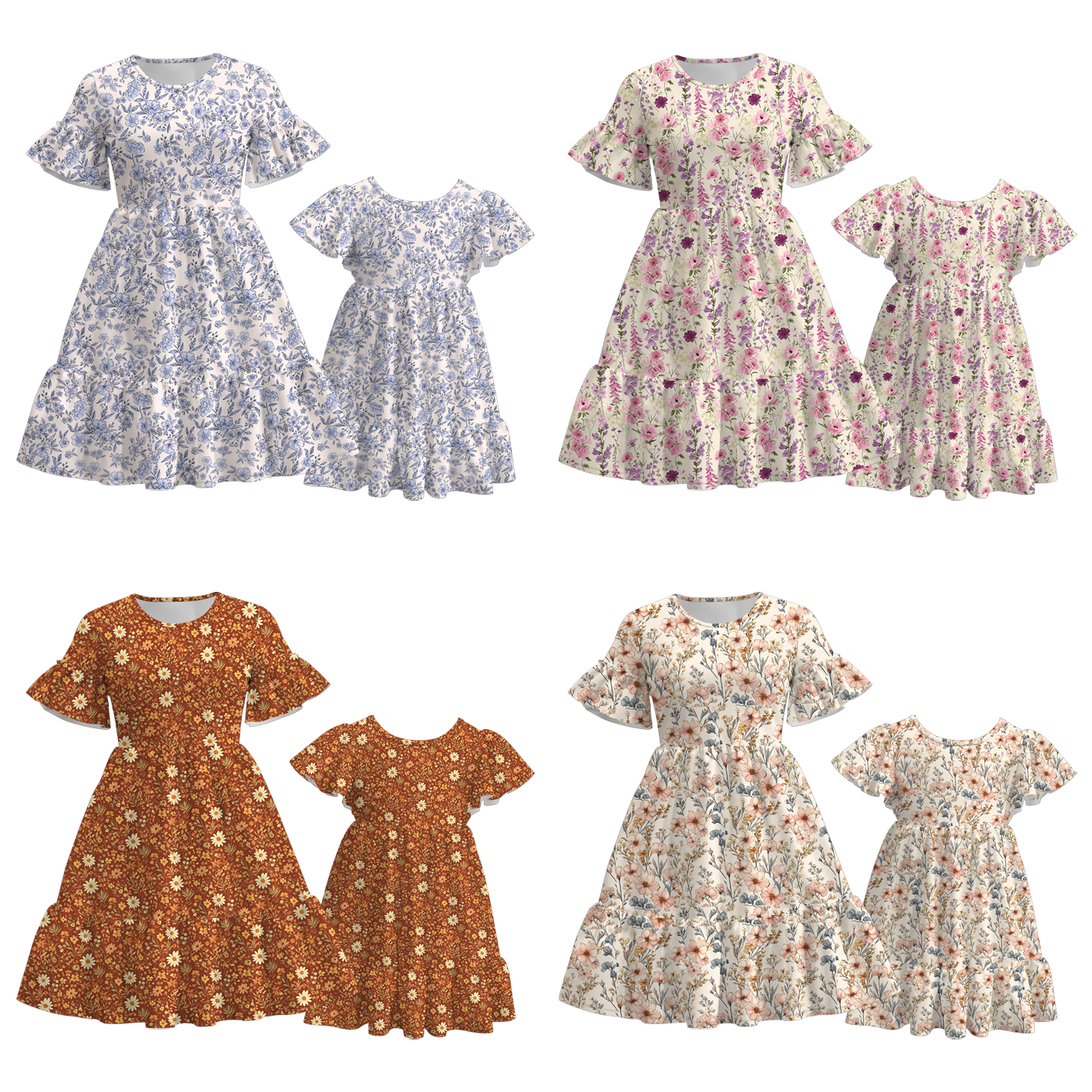 (Pre Order)Mommy and Me Fall Floral Print Dress
