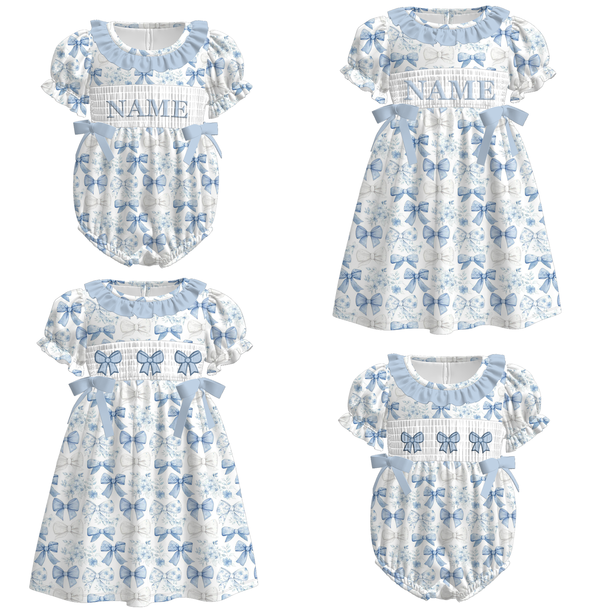 (Pre Order)Sisters Spring&Summer Bow Embroidery Smocked Dress&Romper