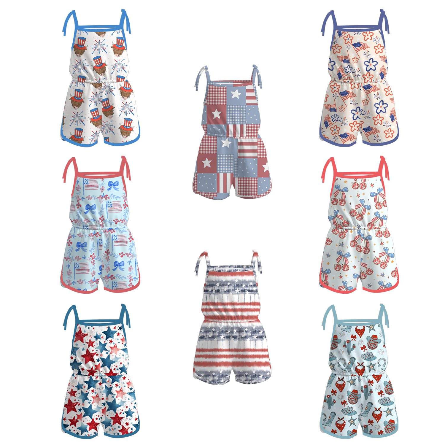 (Pre Order)Patriotic Print Strap Jumpsuit