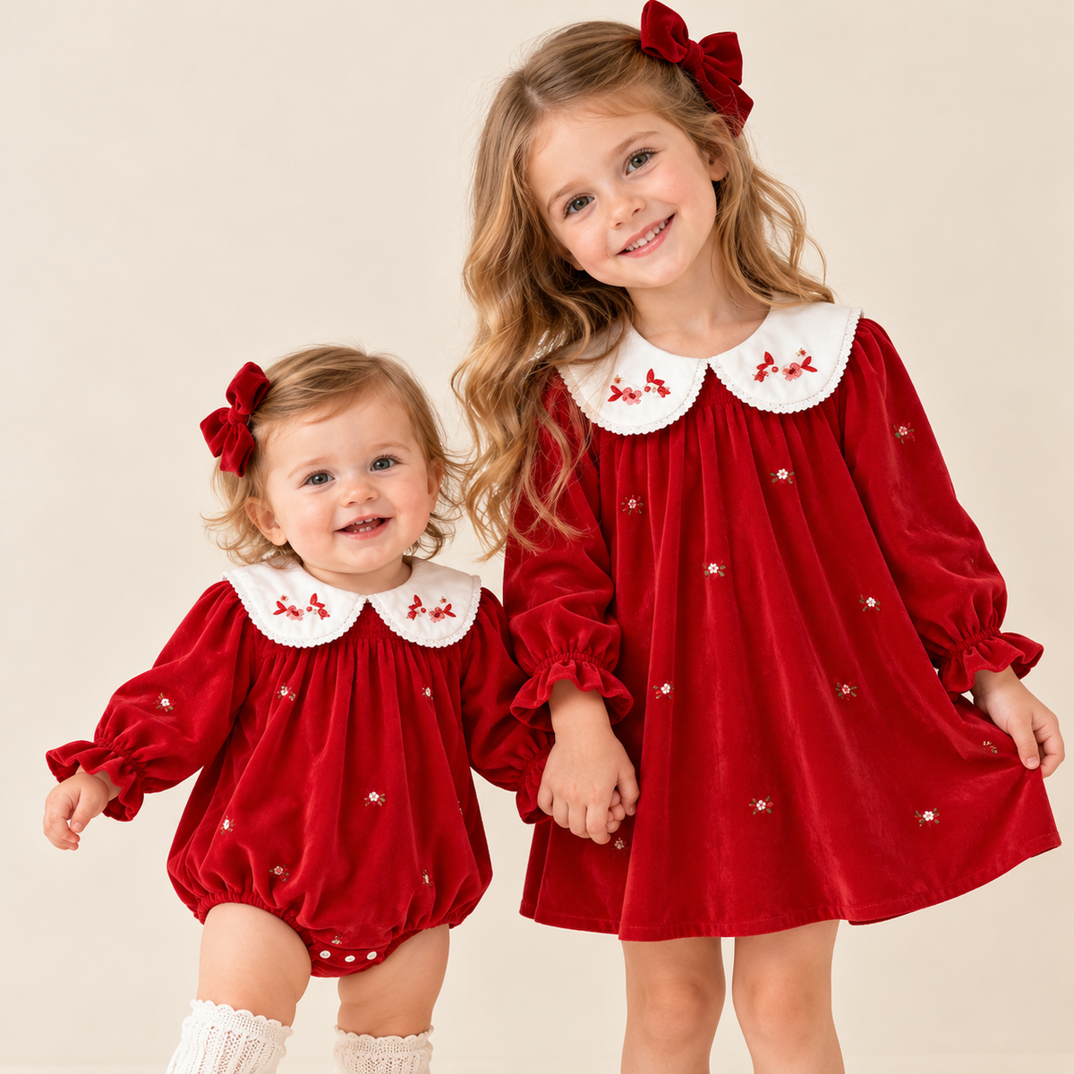 (Pre Order 2 Weeks)Sisters Fall Floral Embroidery Corduroy Dress&Romper