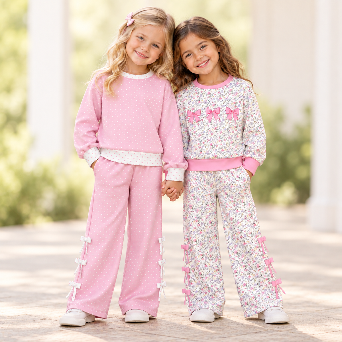 (Weekly Pre-Order)Girls Dot&Bow Print Outfit Set(Ends 10.28)