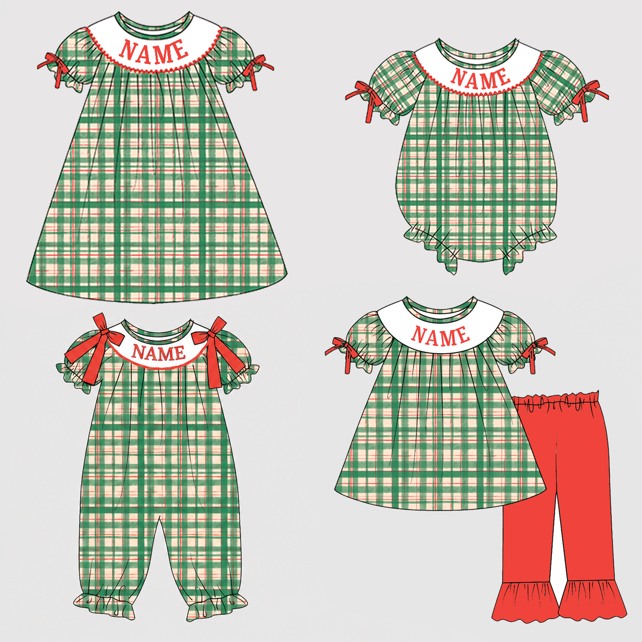 (Weekly Pre-Order)Siblings Christmas Embroidery Smocked Dress,Set&Romper(Ends Wednesday)